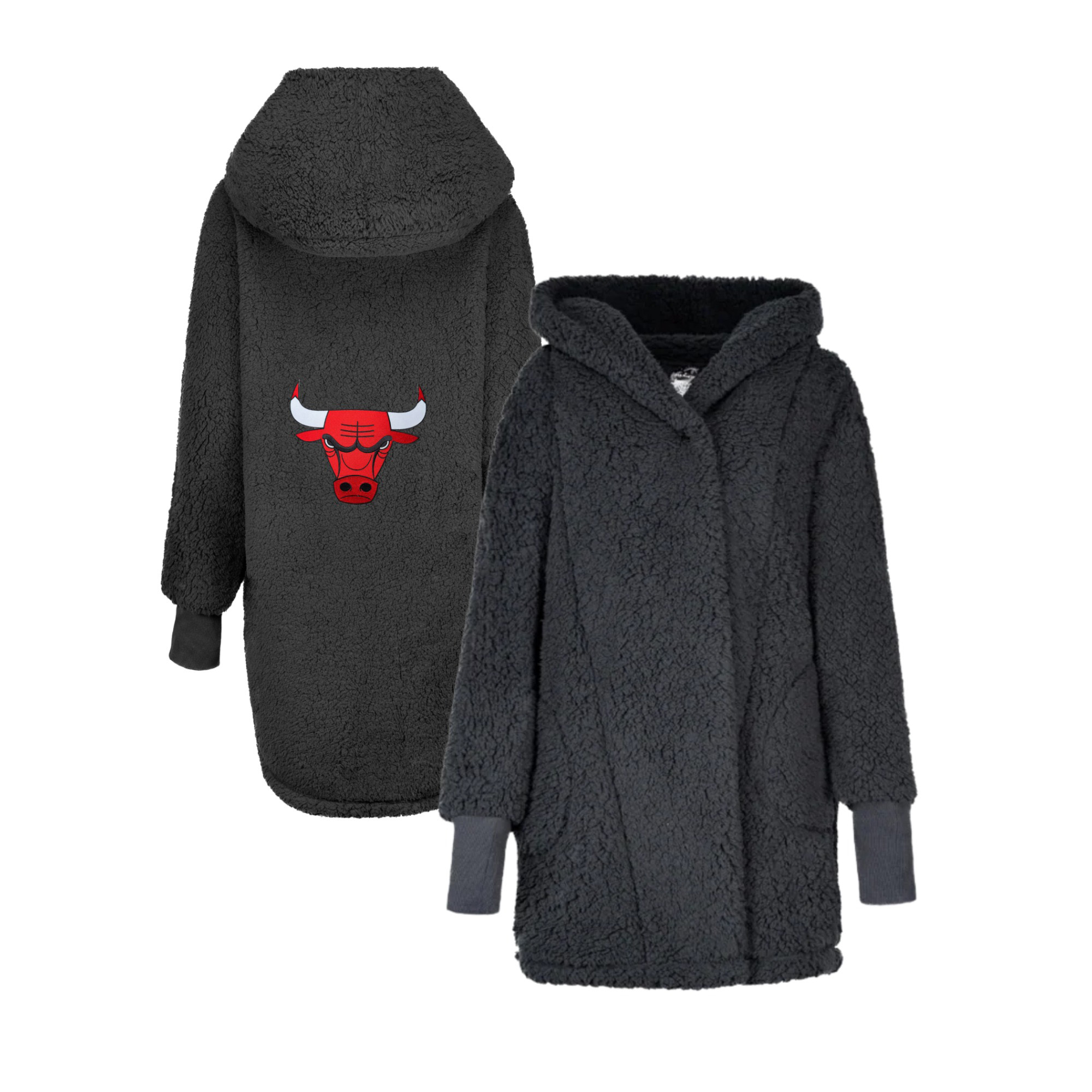 Unisex The Best Lounger in the World By Jill Martin Black Chicago Bulls Oversized Open-Front Hoodie Sweater