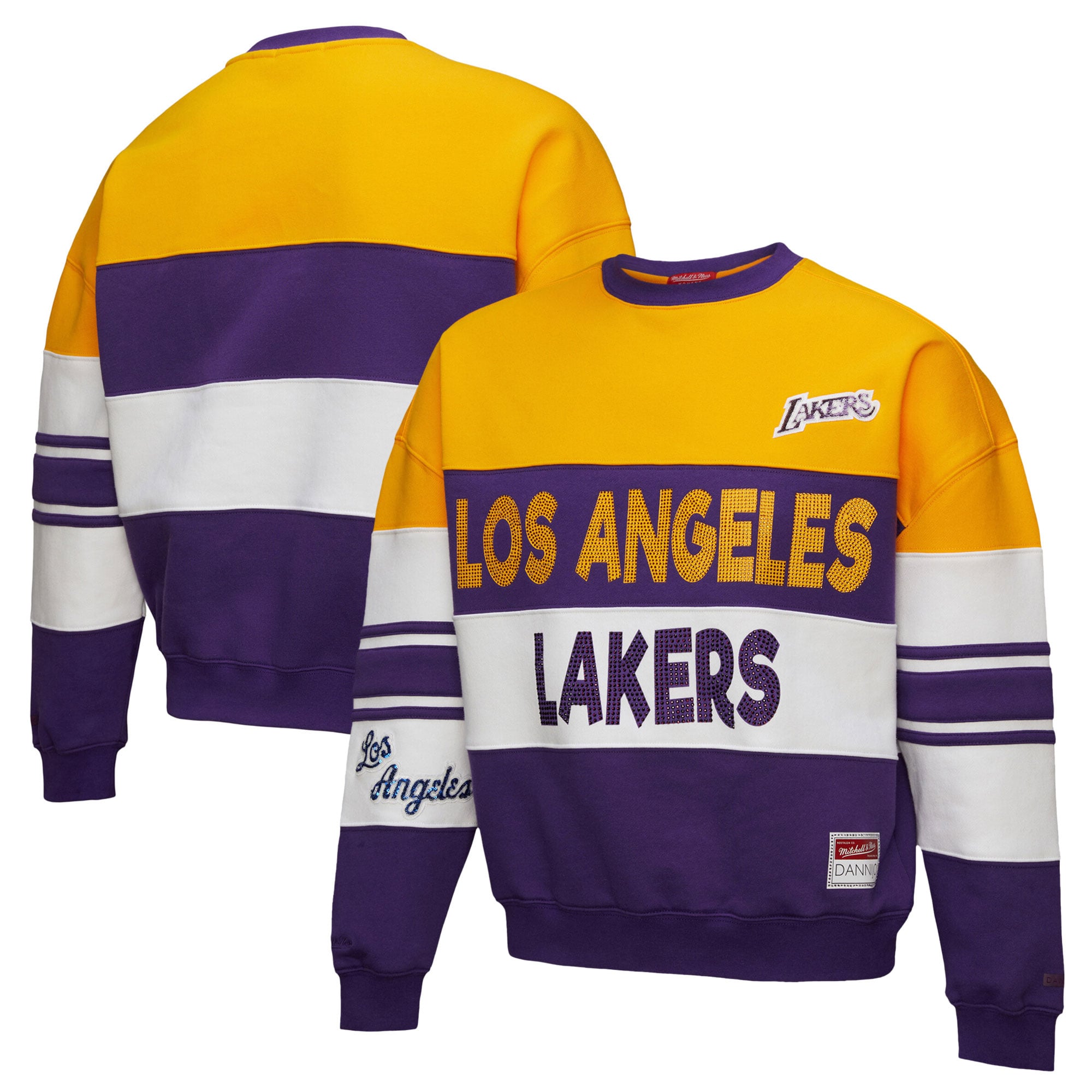 Women's Mitchell & Ness x DANNIJO Gold/Purple Los Angeles Lakers Blocked Pullover Sweatshirt