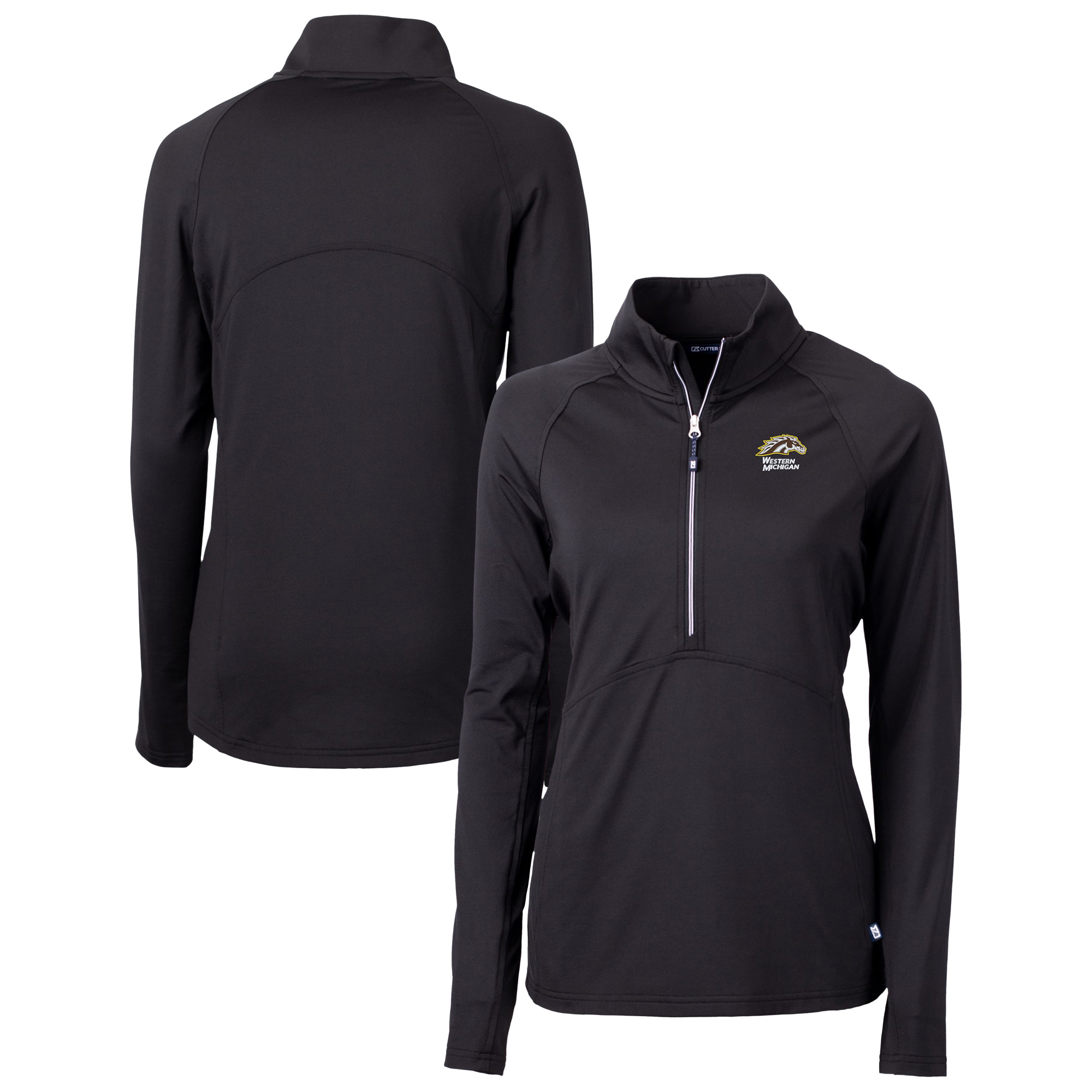Women's Cutter & Buck Black Western Michigan Broncos Adapt Eco Knit Stretch Recycled Raglan Half-Zip Pullover Top
