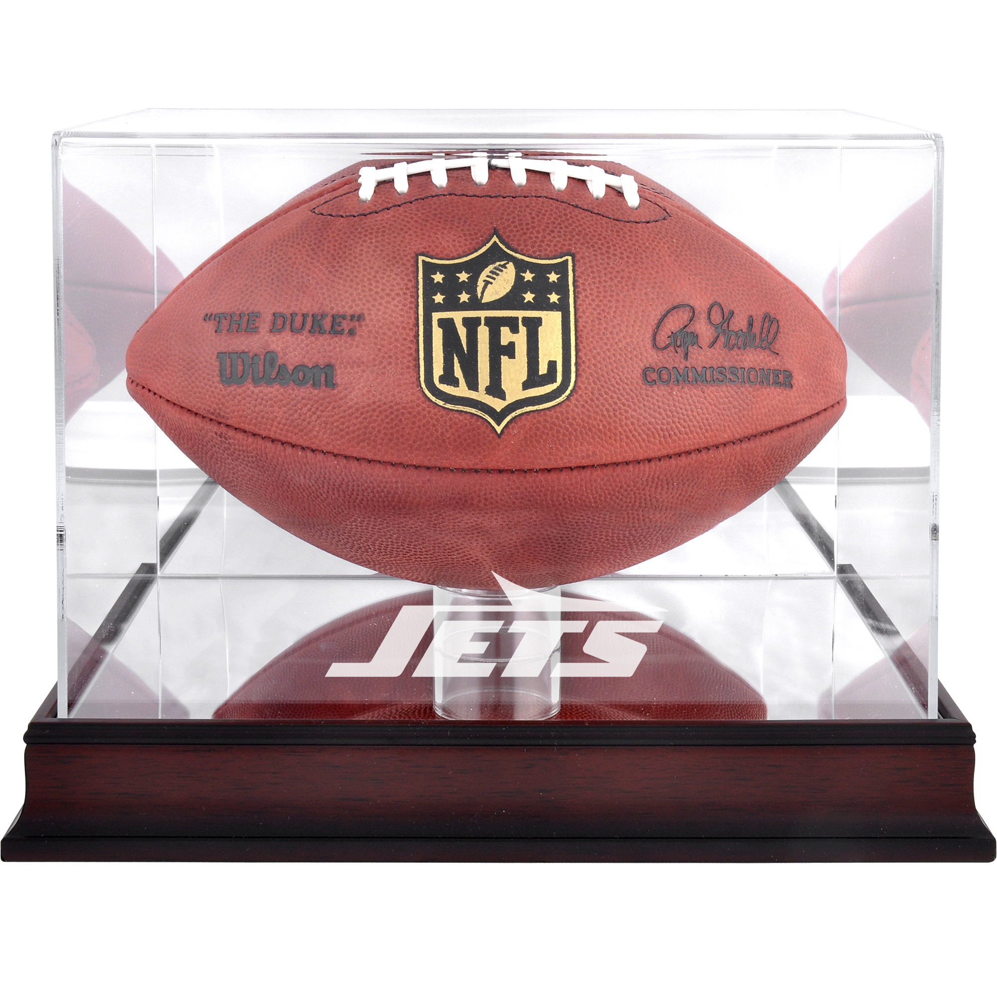 New York Jets Mahogany Team Logo Football Display Case New York Jets Mahogany Team Logo Football Display Case