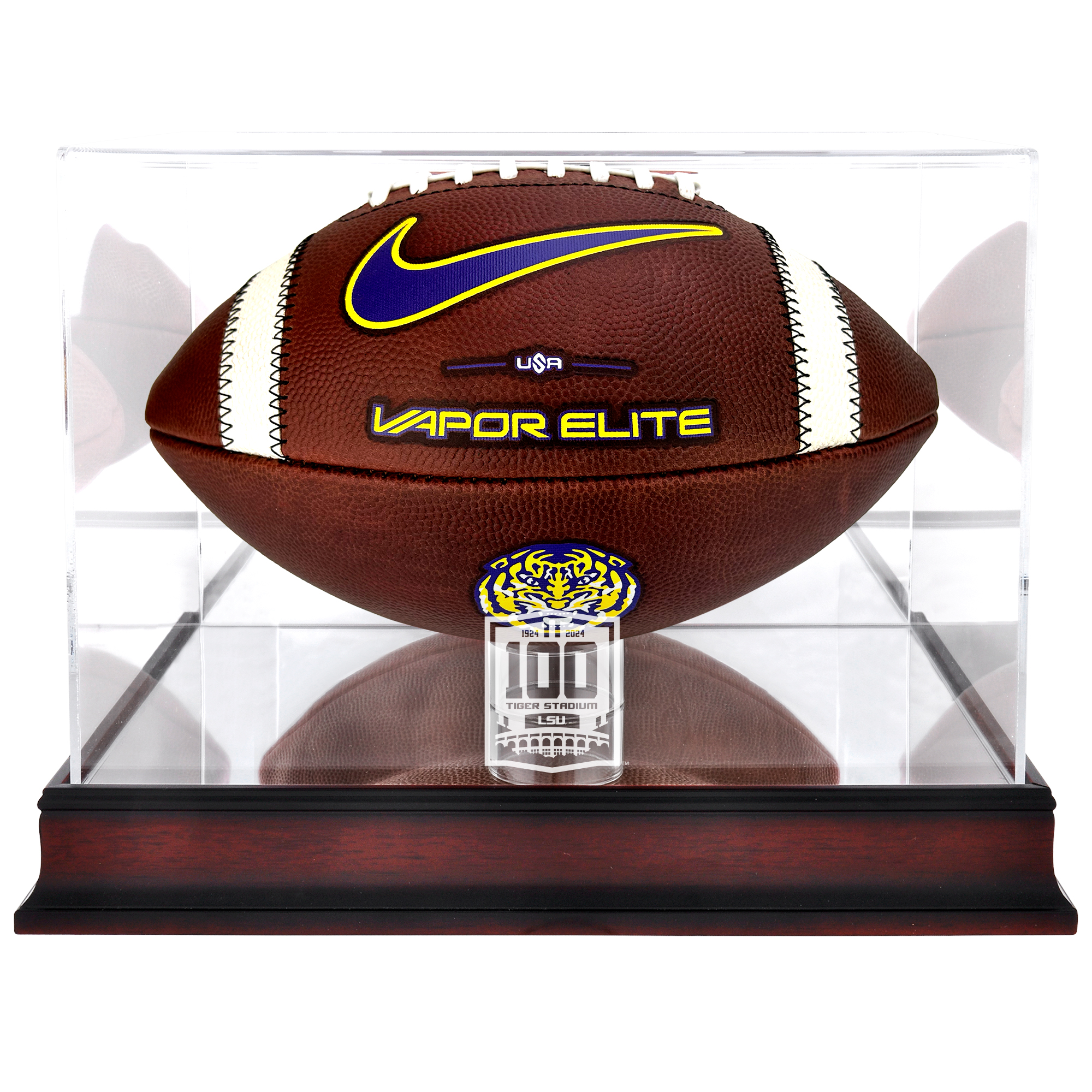 LSU Tigers 100th Anniversary Mahogany Football Display Case