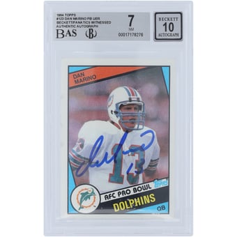Dan Marino Miami Dolphins Autographed 1984 Topps #123 Beckett Fanatics Witnessed Authenticated 10 Rookie Card