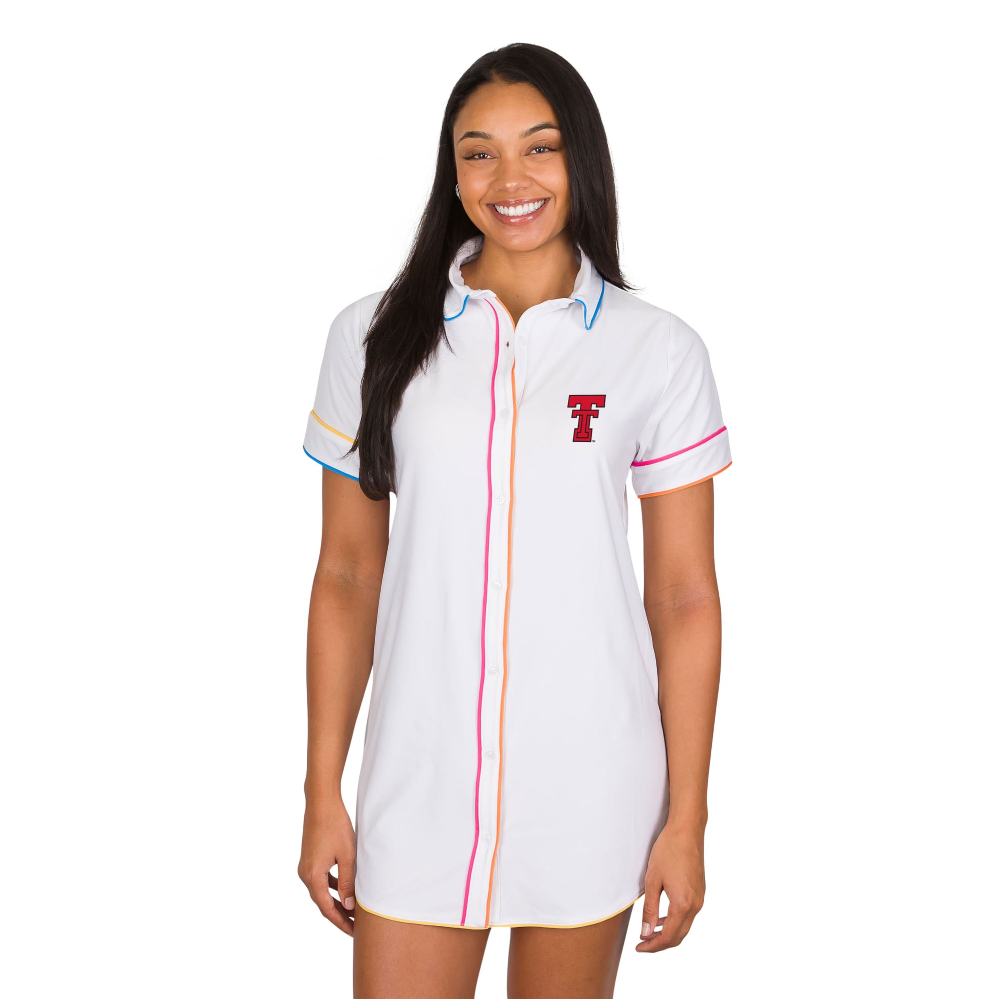 Women's Concepts Sport White Texas Tech Red Raiders Flutter Knit Button-Up Nightshirt