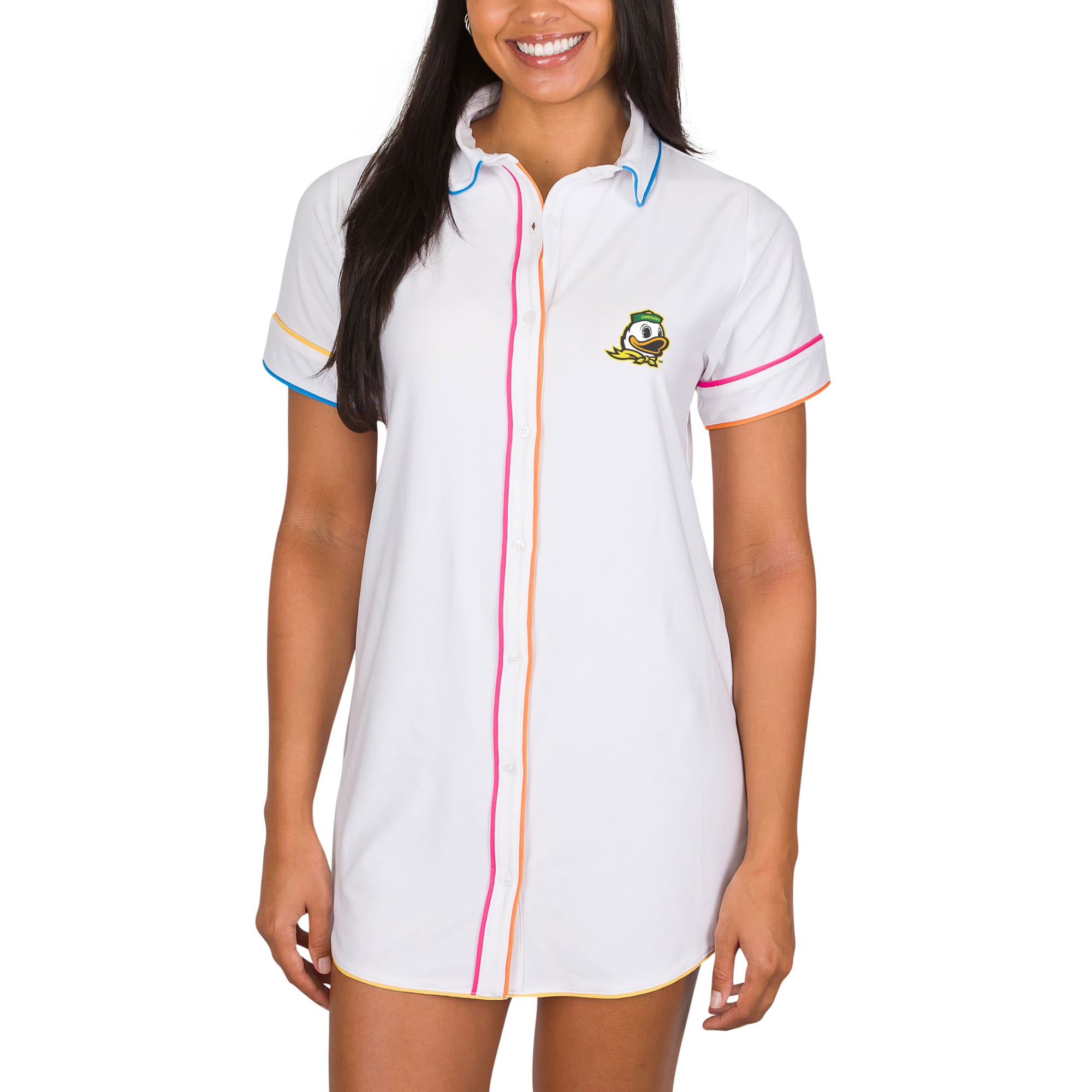 Women's Concepts Sport White Oregon Ducks Flutter Knit Button-Up Nightshirt