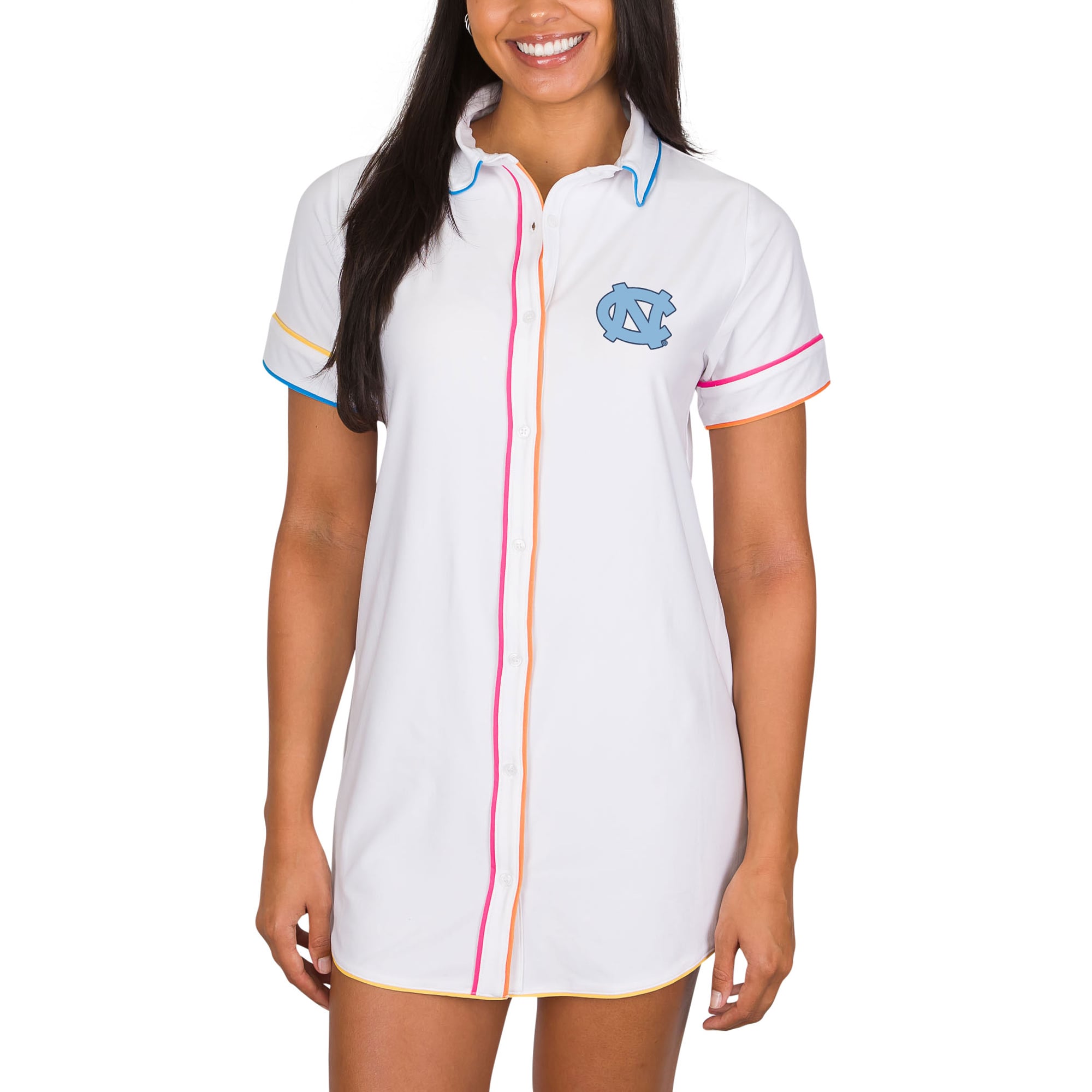 Women's Concepts Sport White North Carolina Tar Heels Flutter Knit Button-Up Nightshirt