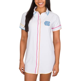 Women's Concepts Sport White North Carolina Tar Heels Flutter Knit Button-Up Nightshirt