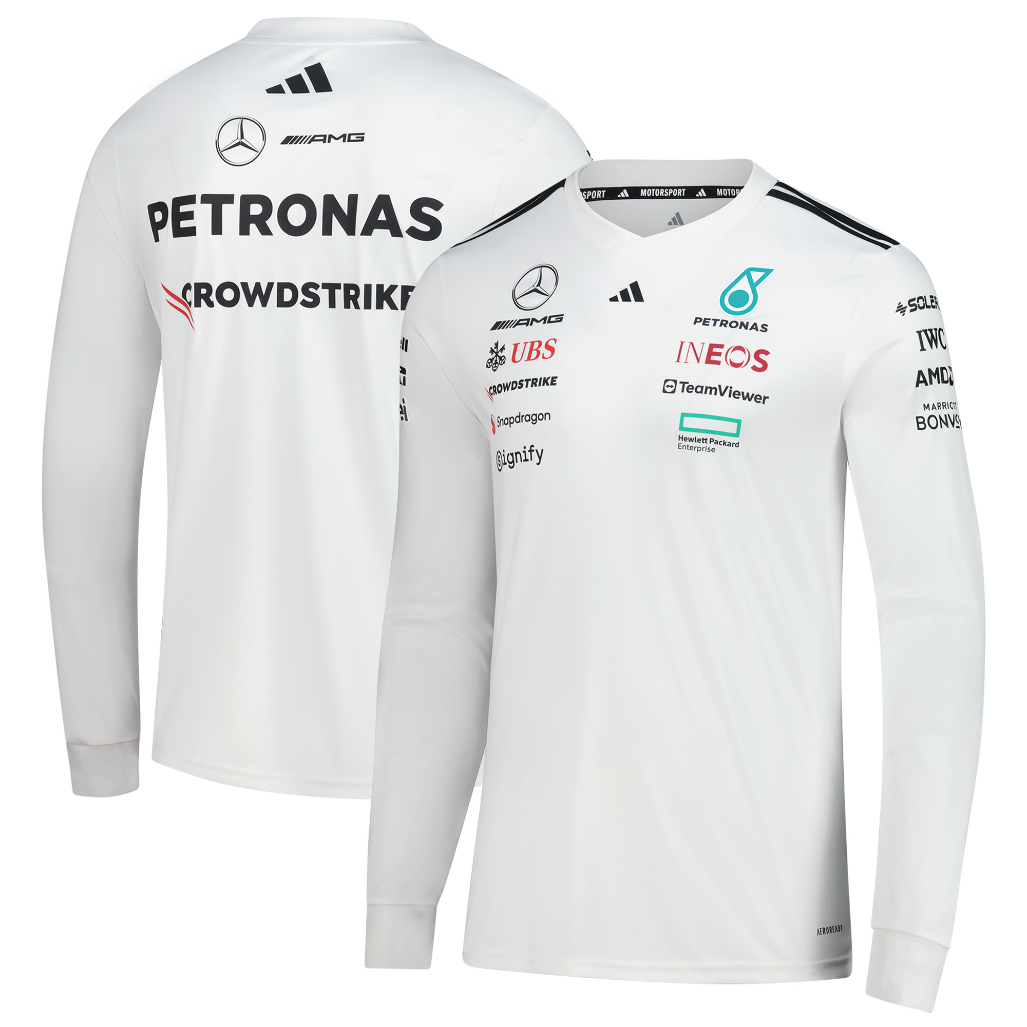 Men's adidas  White Mercedes-AMG Petronas F1 Team Driver Wear Replica Long Sleeve Slim Jersey