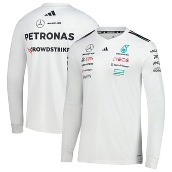 Men's adidas  White Mercedes-AMG Petronas F1 Team Driver Wear Replica Long Sleeve Slim Jersey