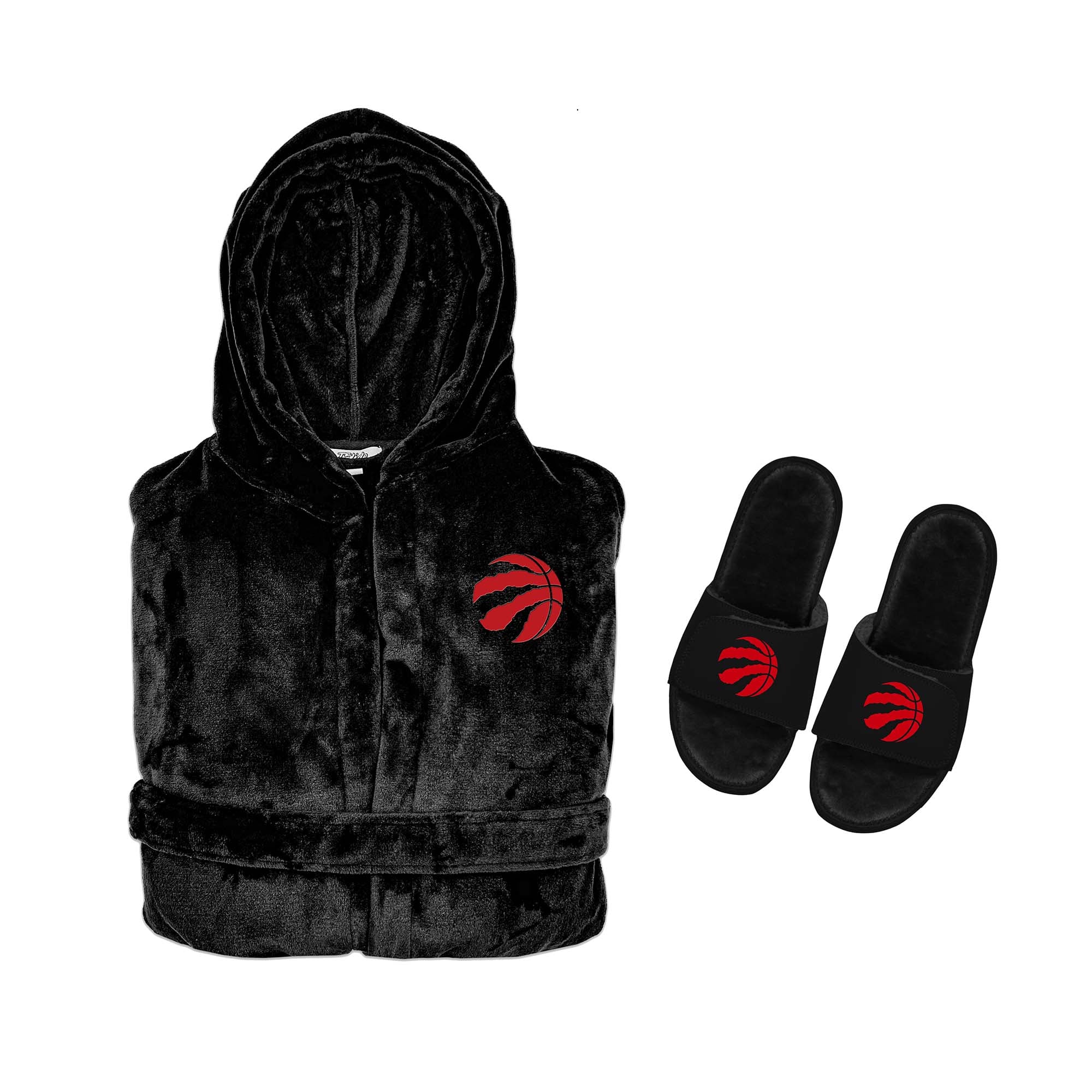 Unisex ISlide Black Toronto Raptors Phantom Hoodie Robe & Mantra Slide Sandals Bundle