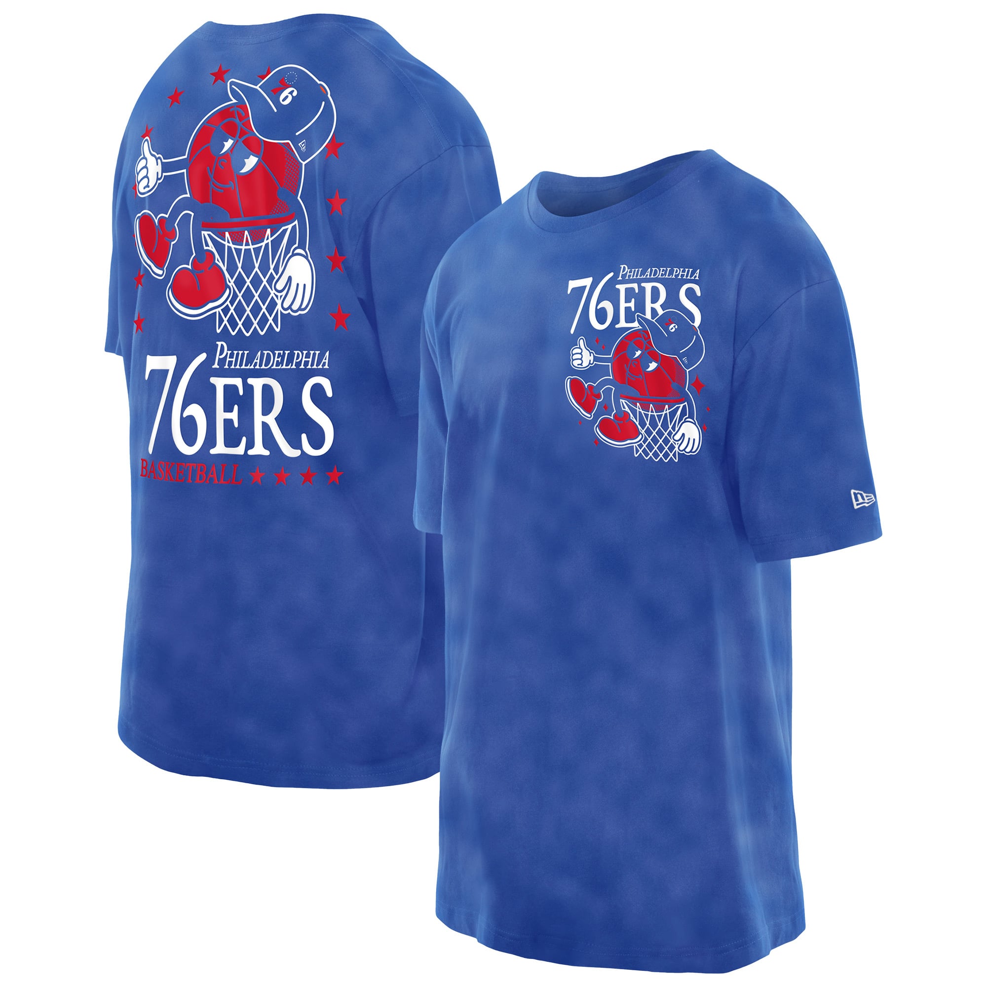 Men's New Era Royal Philadelphia 76ers Old School Sport Enzyme Wash Oversized T-Shirt