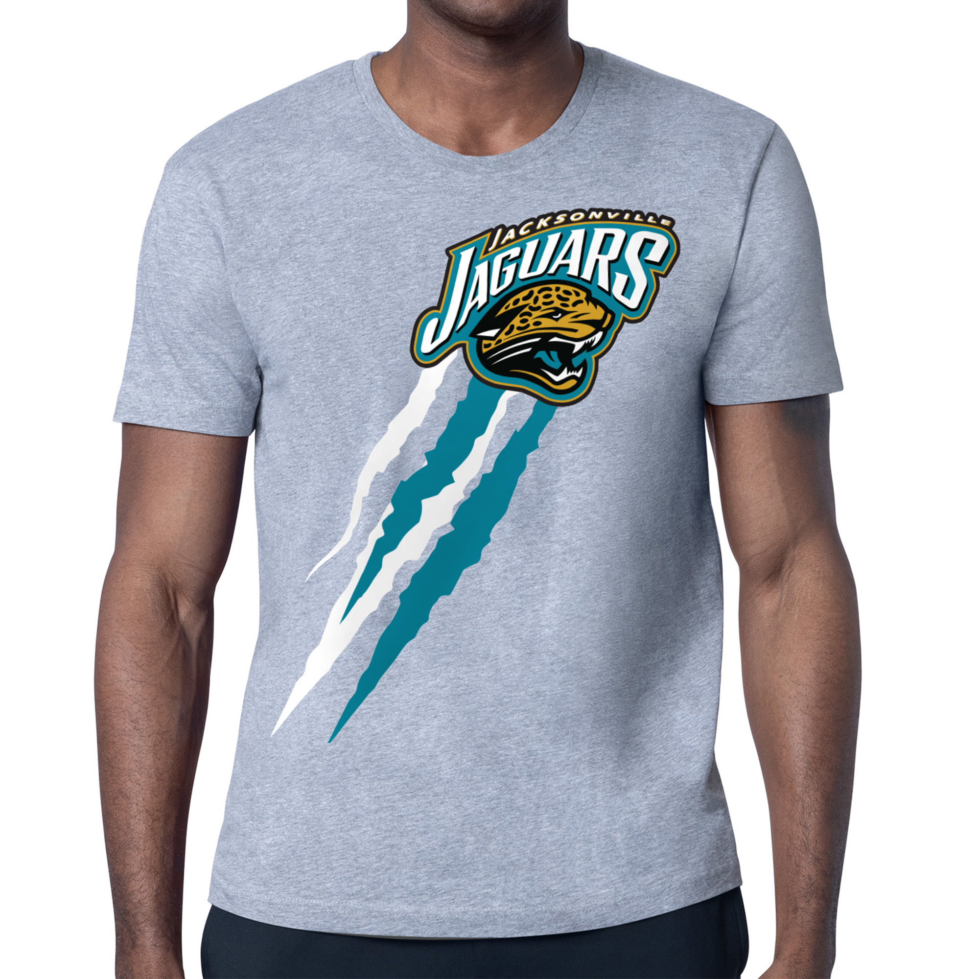 Men's Starter Heather Gray Jacksonville Jaguars Retro Team Logo Color Scratch T-Shirt