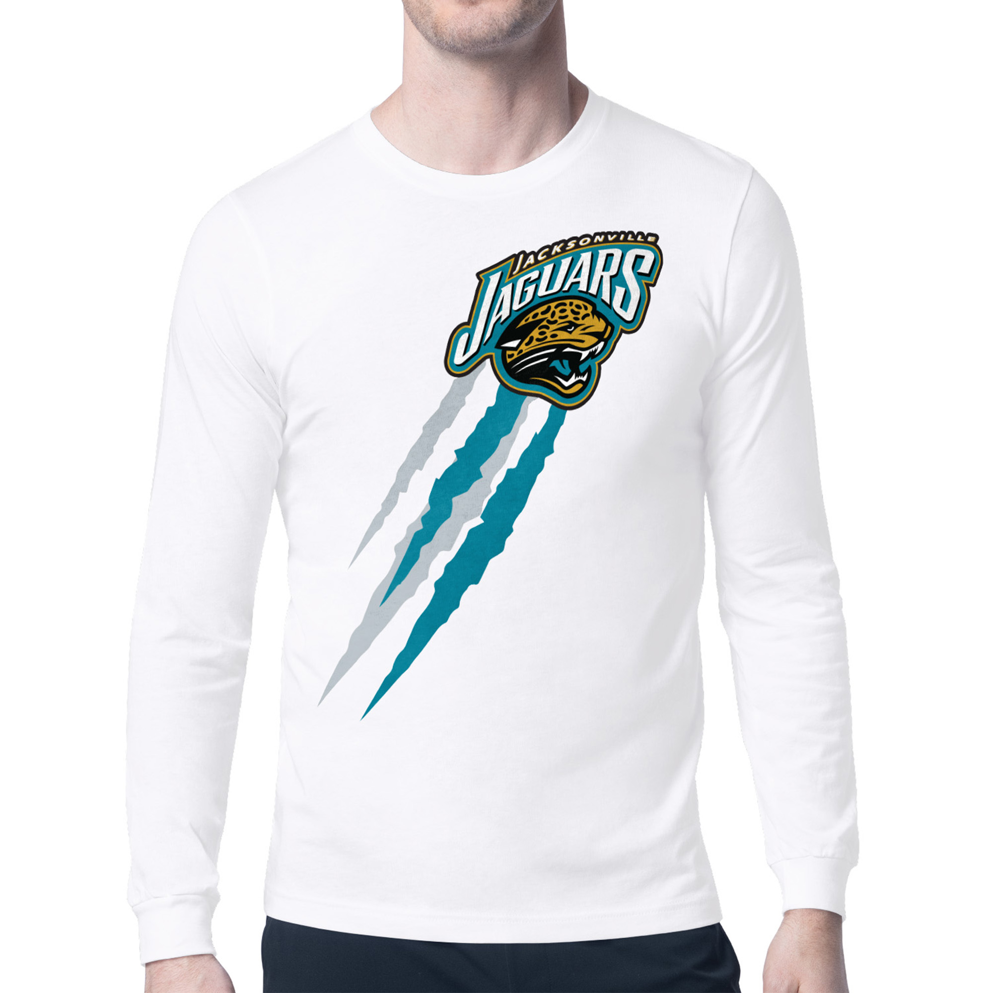 Men's Starter White Jacksonville Jaguars Retro Team Logo Color Scratch Long Sleeve T-Shirt