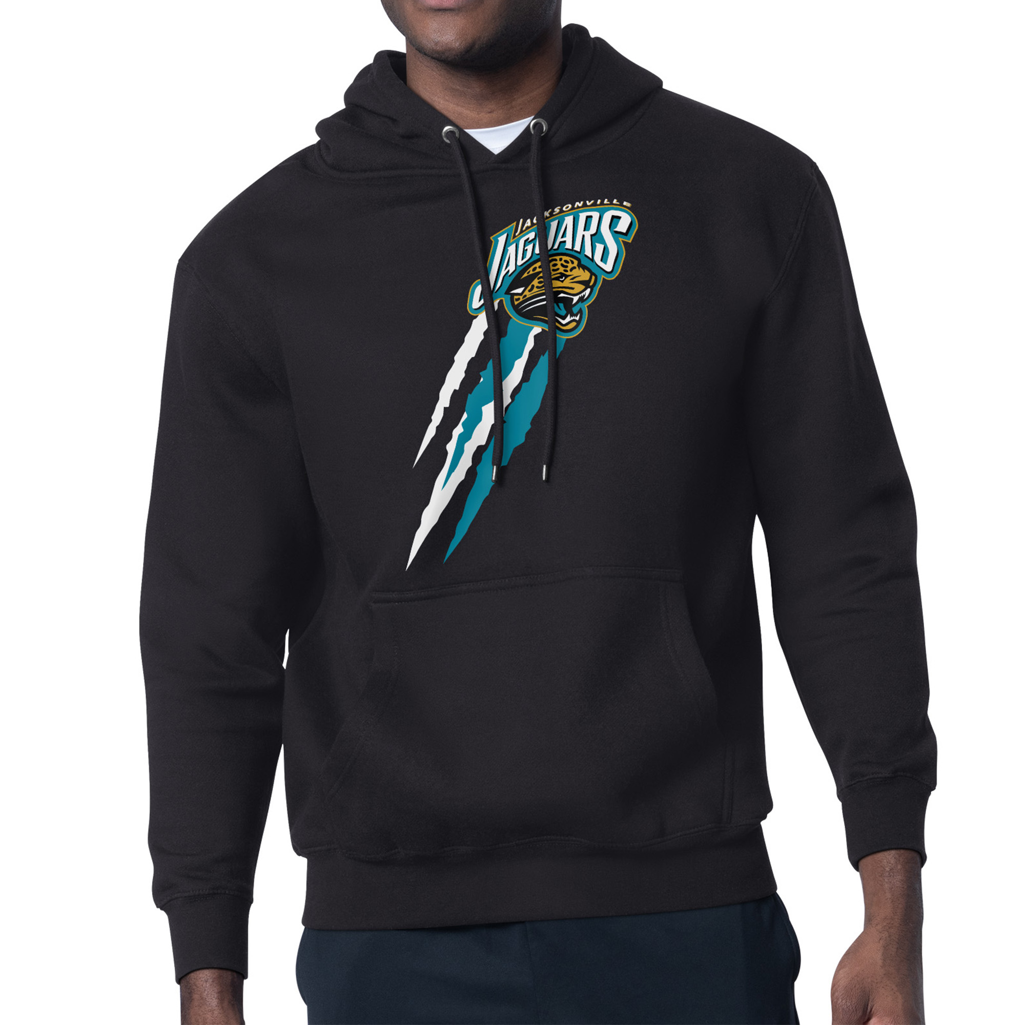Men's Starter Black Jacksonville Jaguars Retro Team Logo Color Scratch Pullover Hoodie