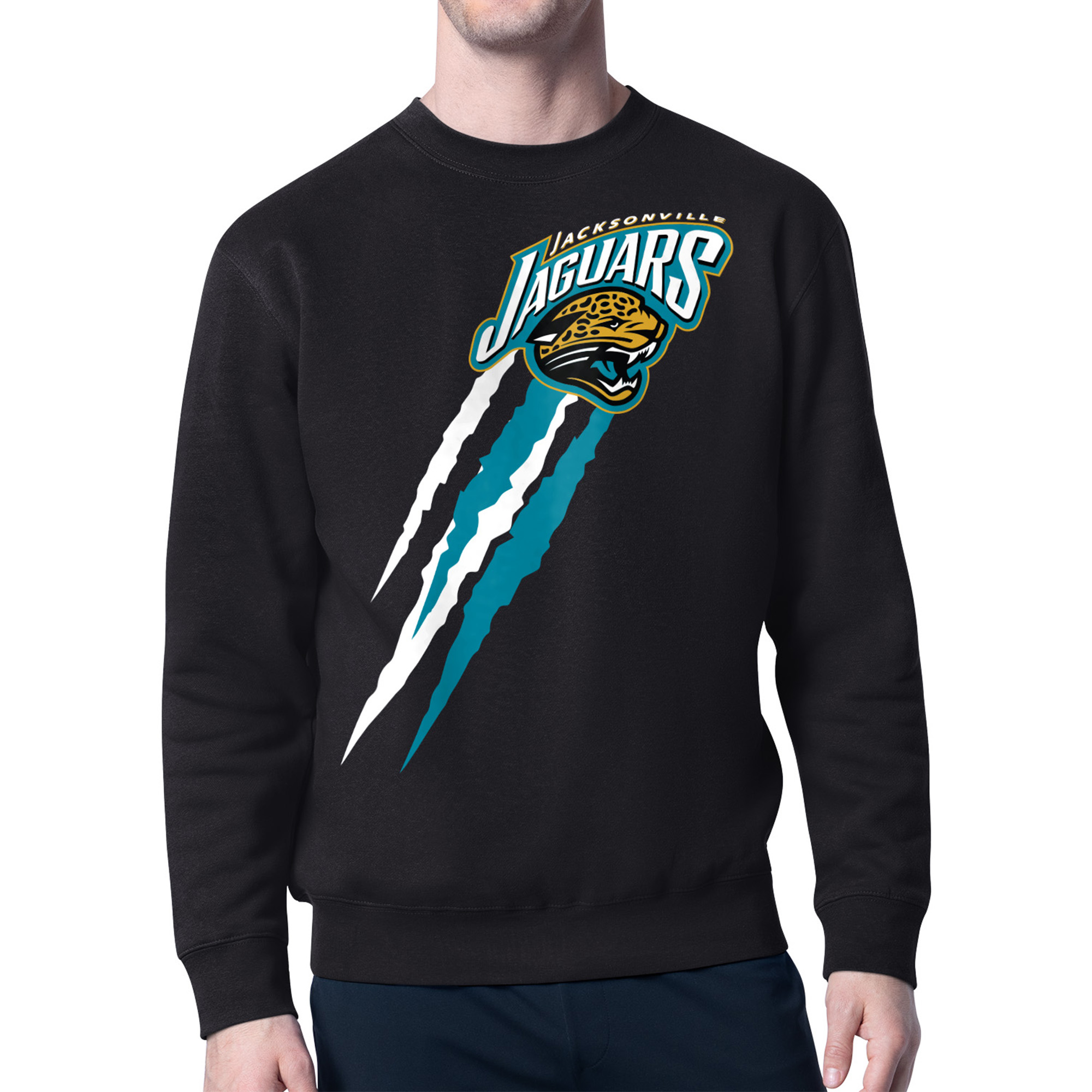 Men's Starter Black Jacksonville Jaguars Retro Team Logo Color Scratch Pullover Sweatshirt