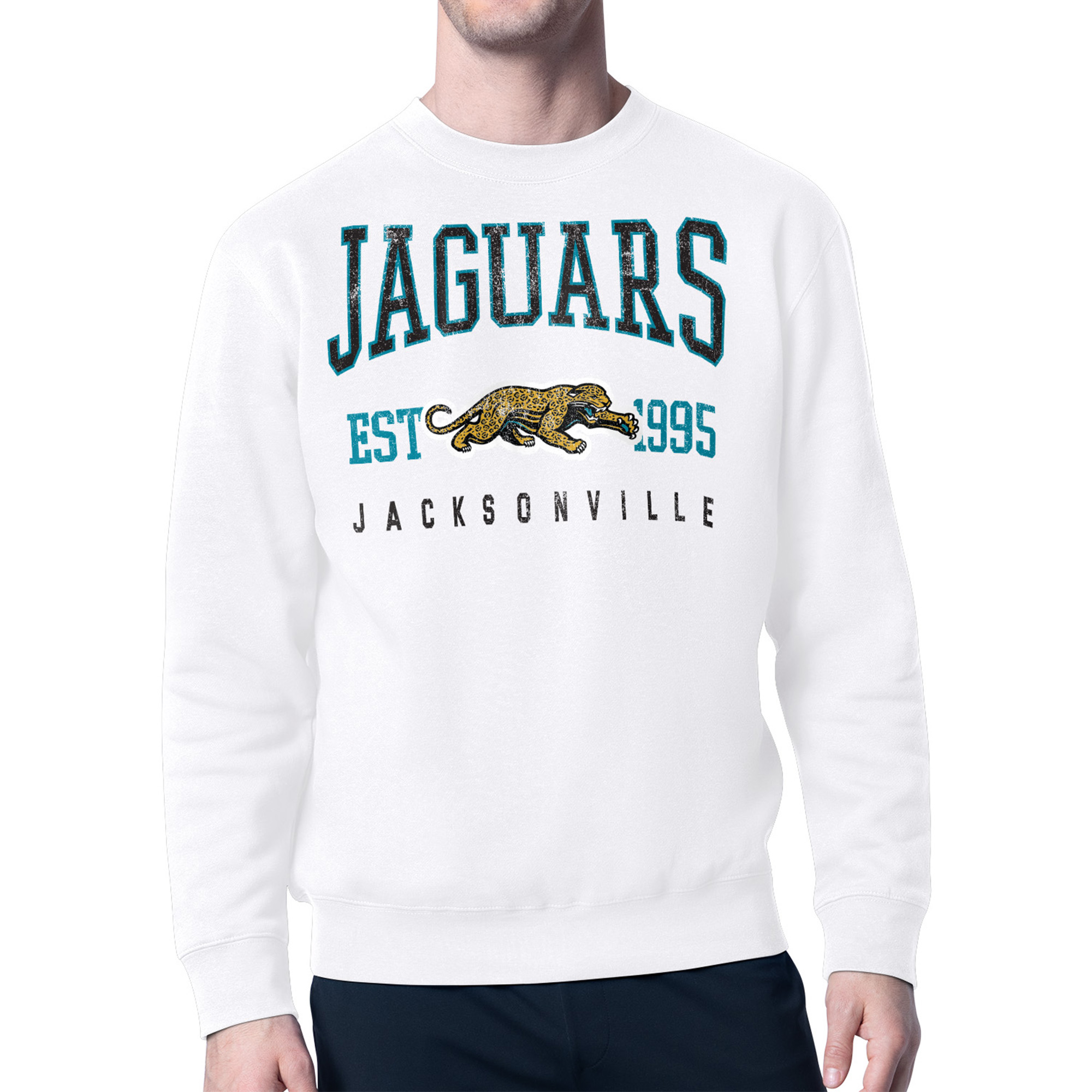 Men's Starter White Jacksonville Jaguars Retro Team Logo Pullover Sweatshirt