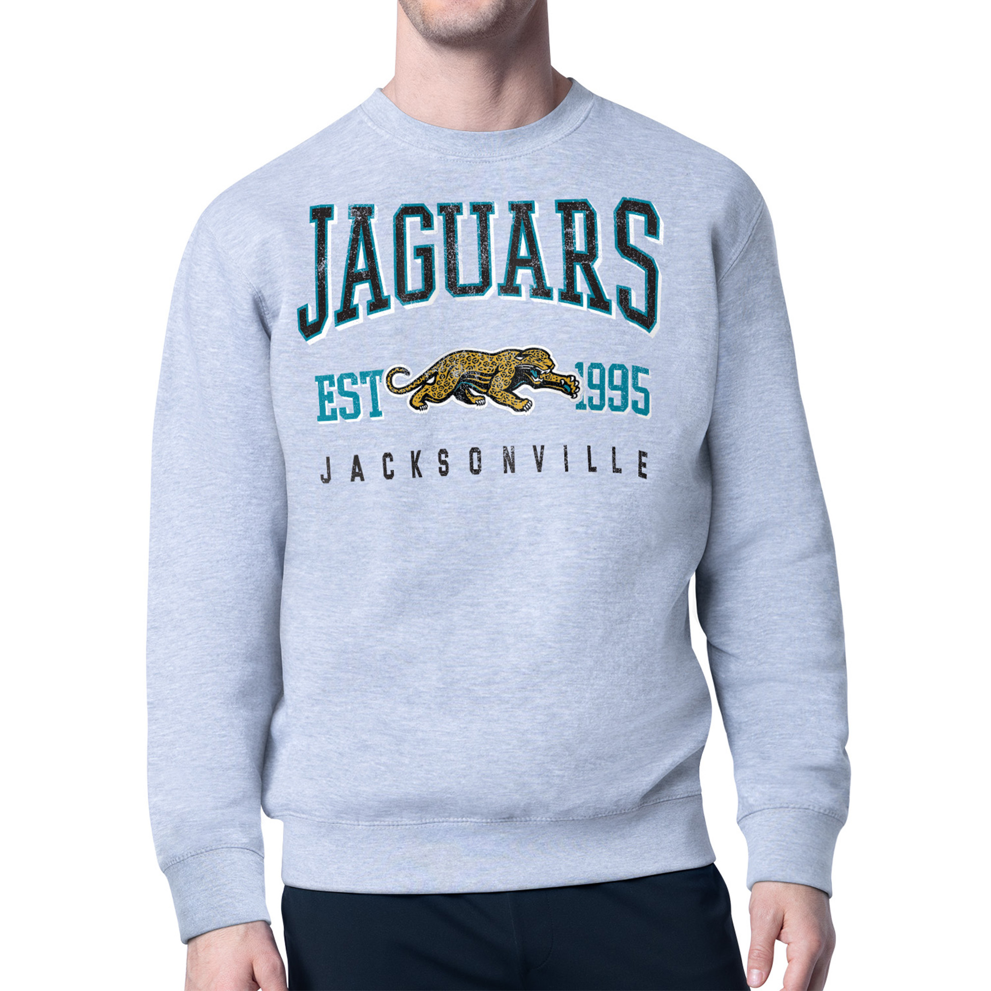Men's Starter Heather Gray Jacksonville Jaguars Retro Team Logo Pullover Sweatshirt