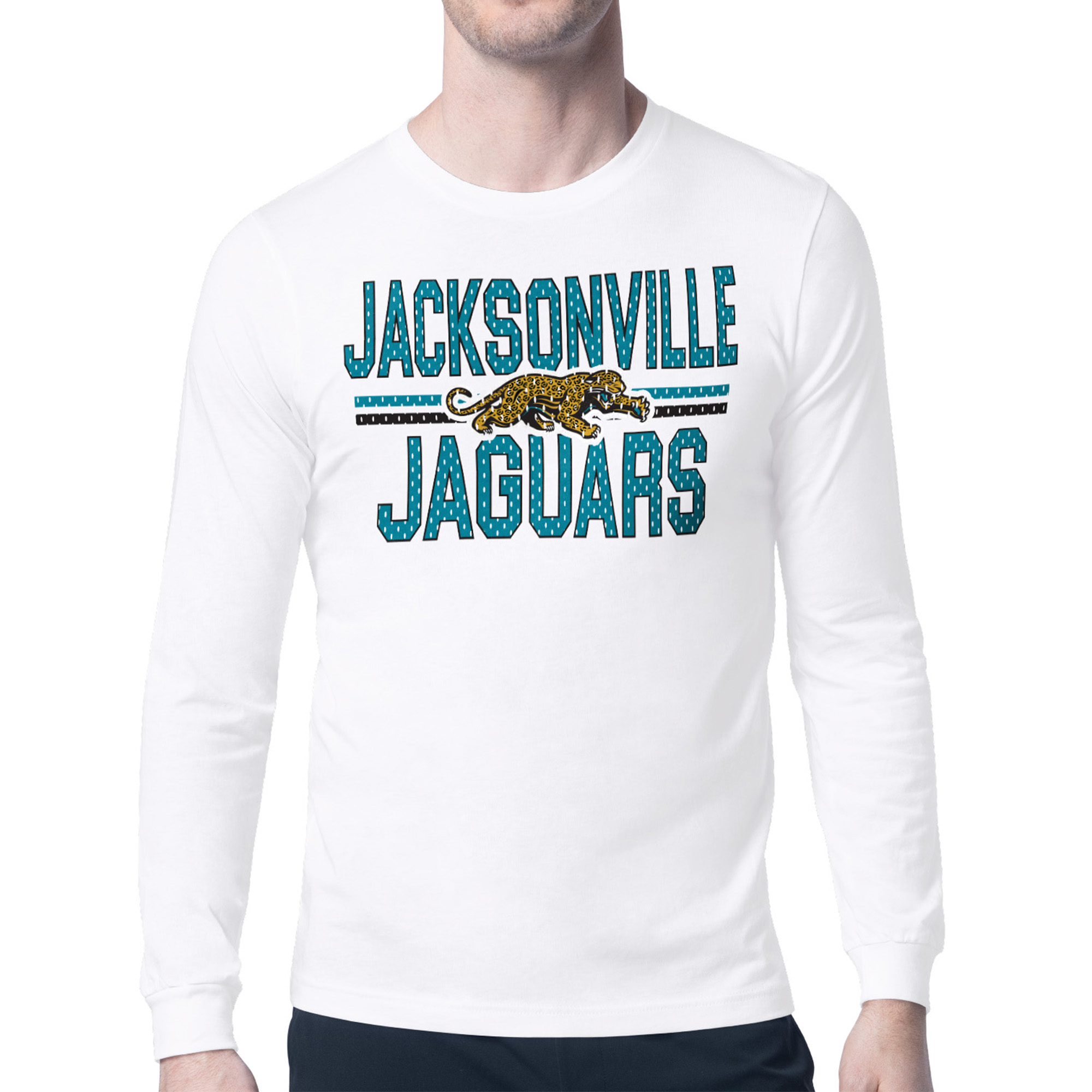 Men's Starter White Jacksonville Jaguars Mesh Look Retro Team Logo Long Sleeve T-Shirt