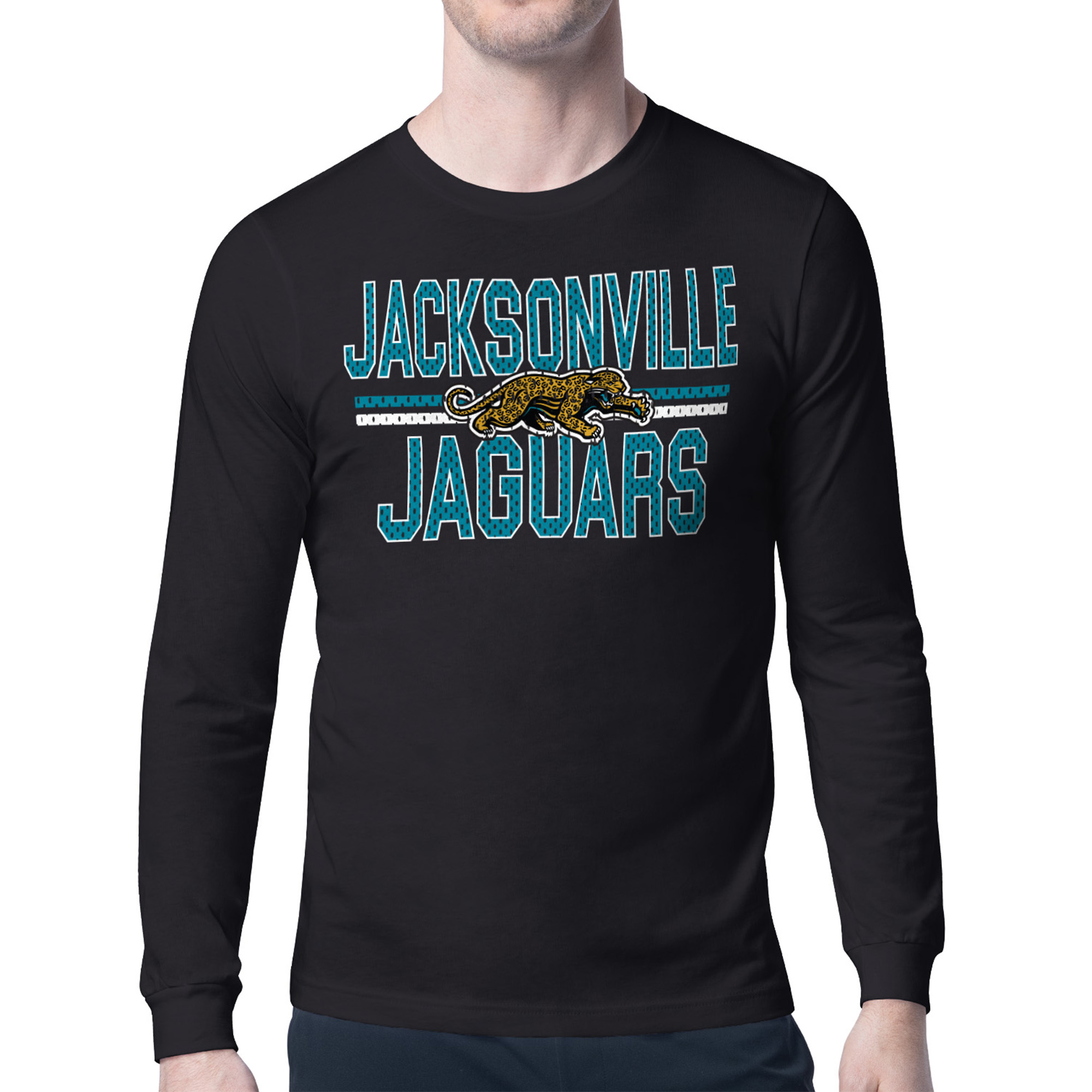 Men's Starter Black Jacksonville Jaguars Mesh Look Retro Team Logo Long Sleeve T-Shirt
