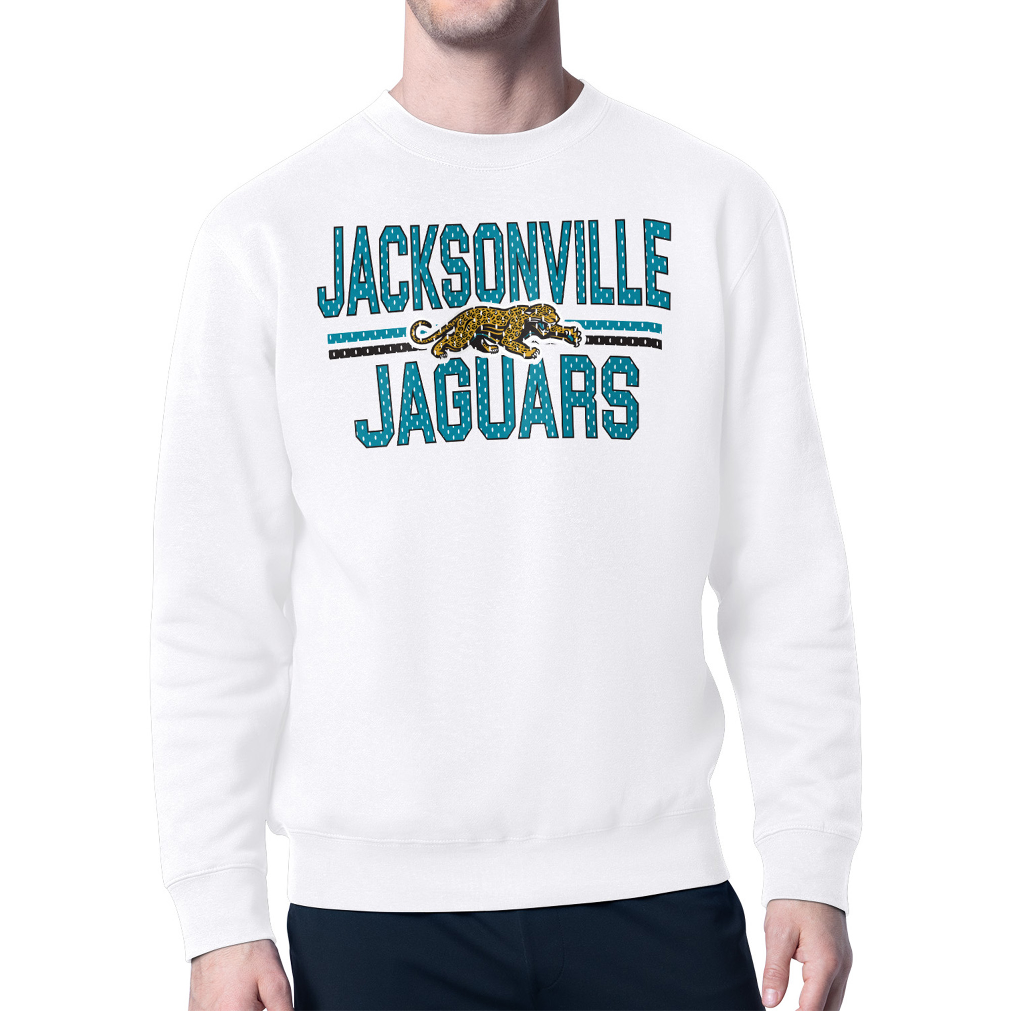 Men's Starter White Jacksonville Jaguars Mesh Look Retro Team Logo Pullover Sweatshirt