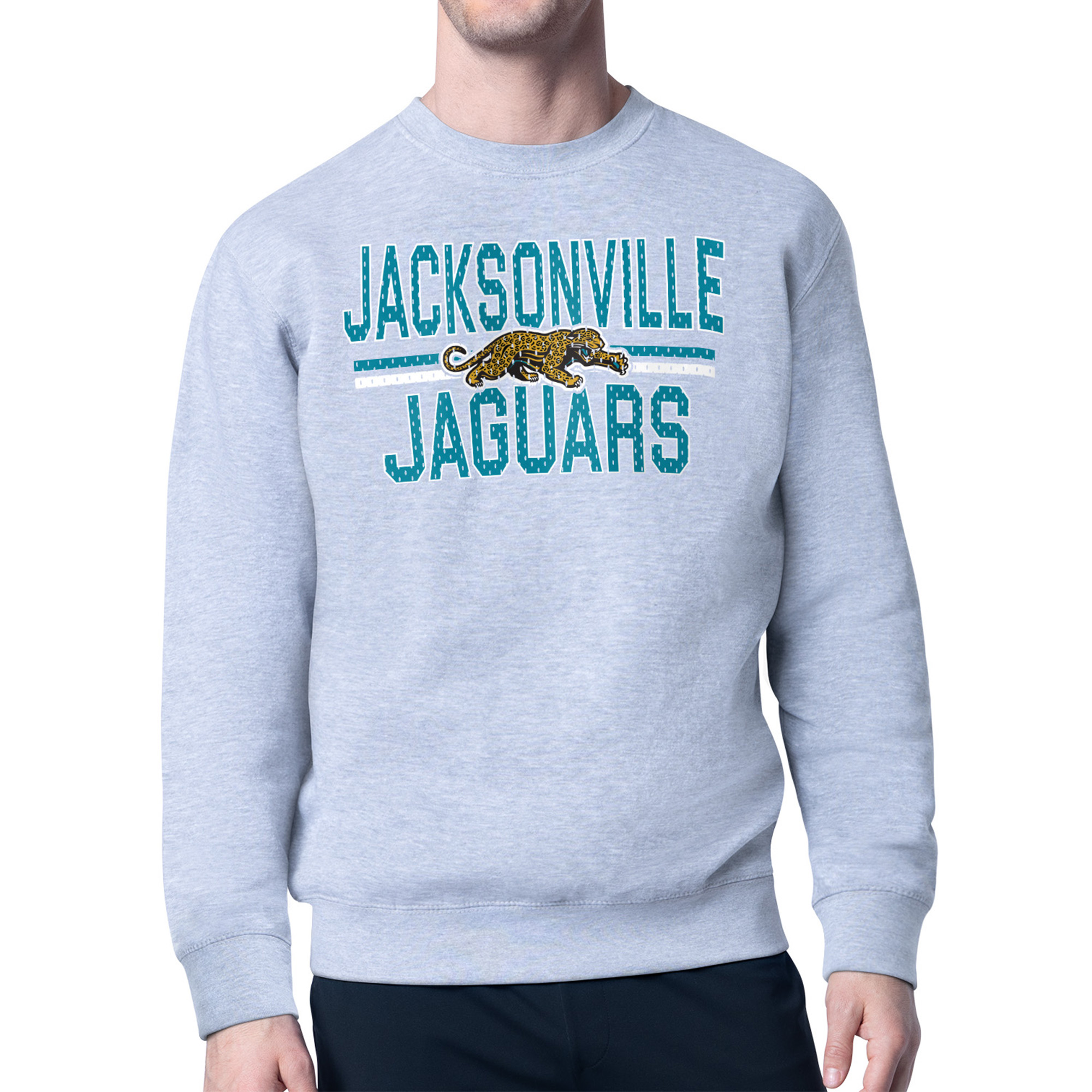 Men's Starter Heather Gray Jacksonville Jaguars Mesh Look Retro Team Logo Pullover Sweatshirt