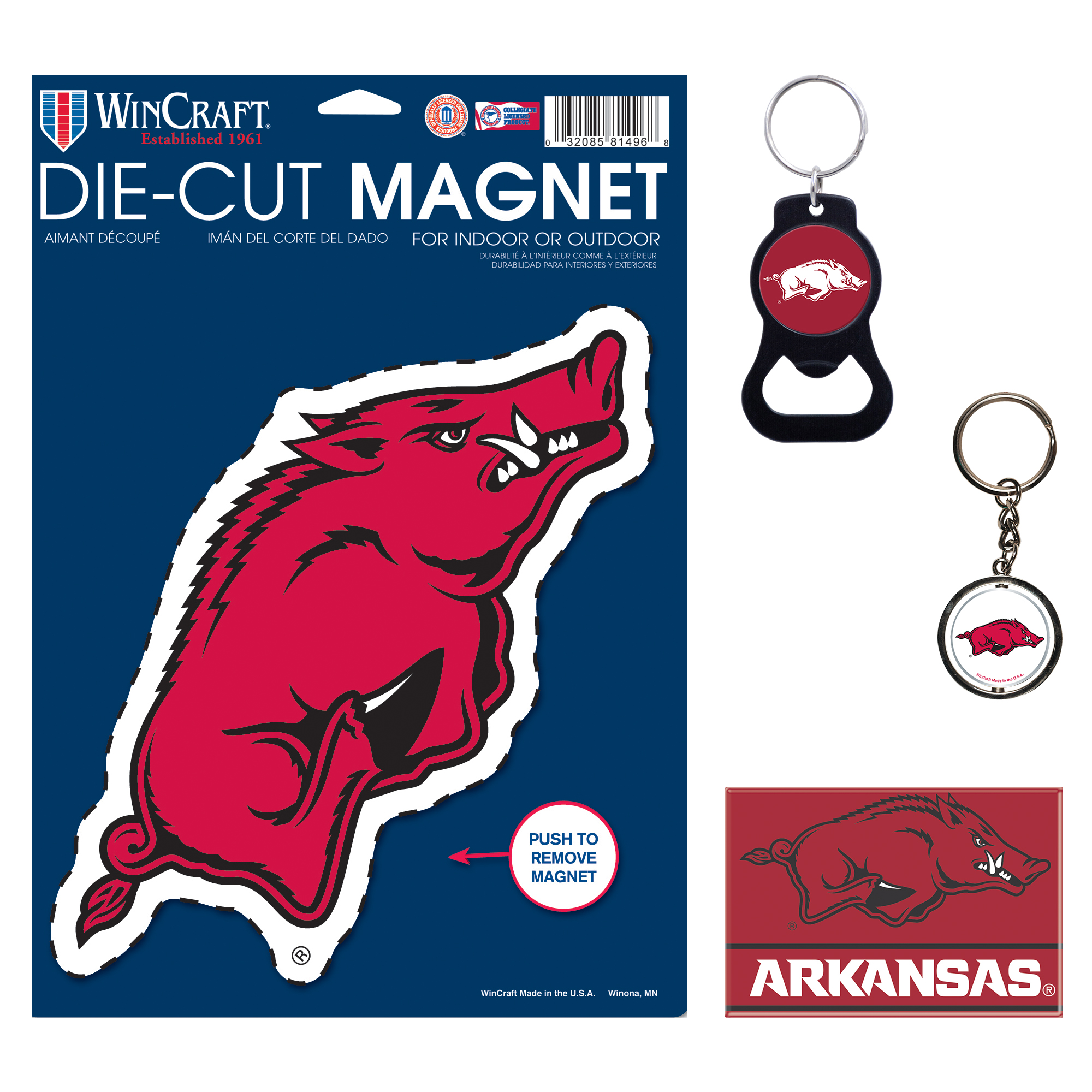 WinCraft Arkansas Razorbacks 4-Pack Key Rings and Magnets Set