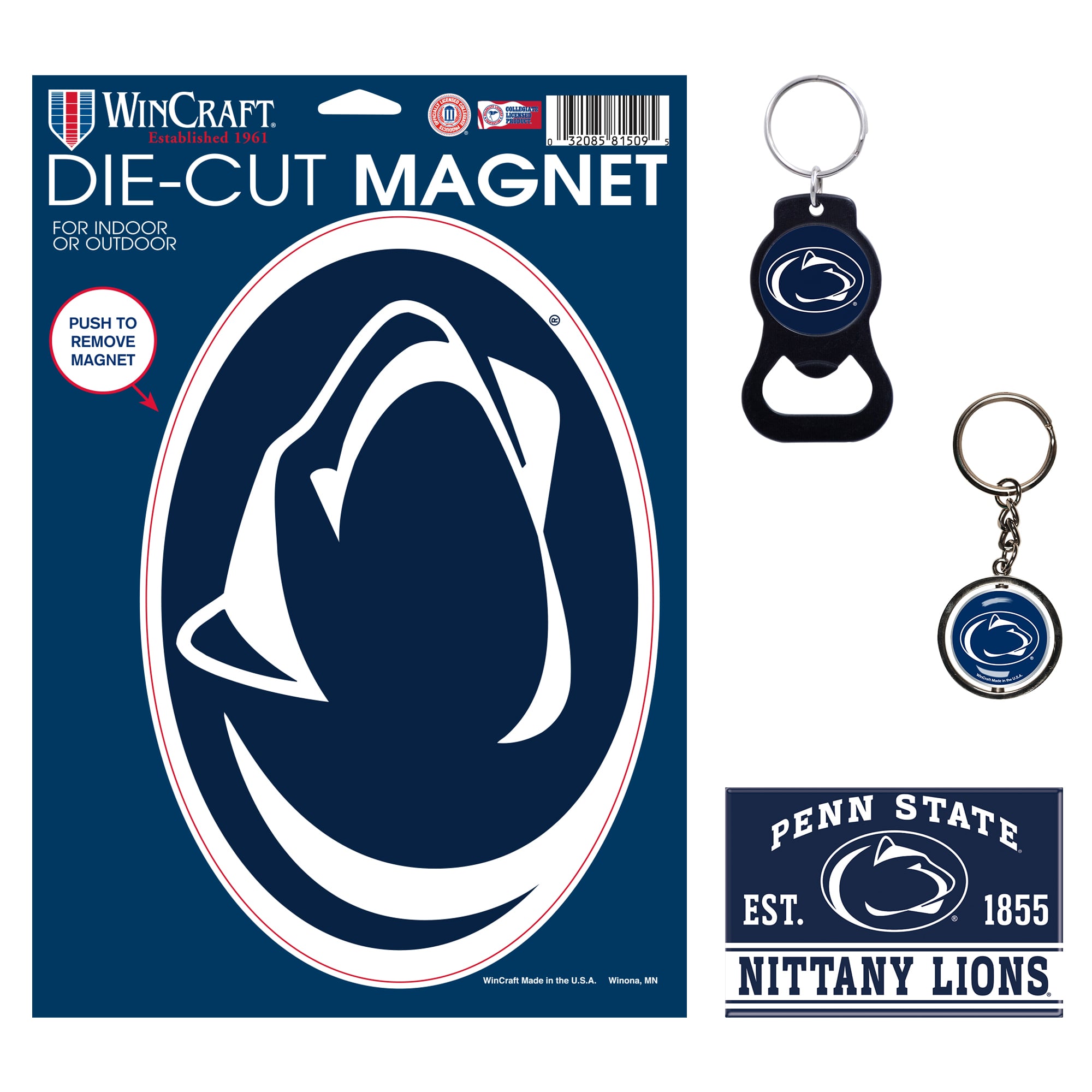 WinCraft Penn State Nittany Lions 4-Pack Key Rings and Magnets Set