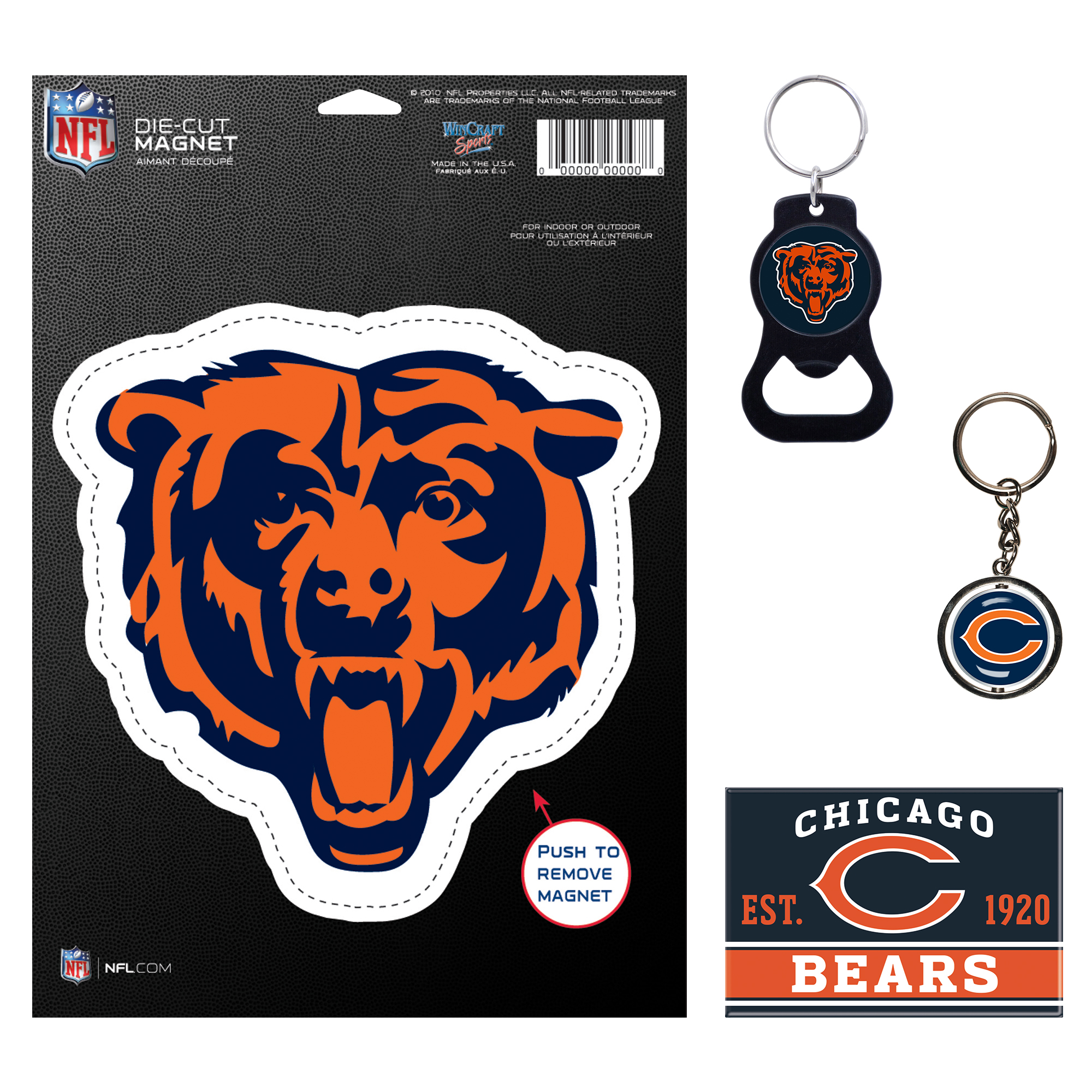 WinCraft - Chicago Bears 4-Pack Key Rings and Magnets Set - Multicolor