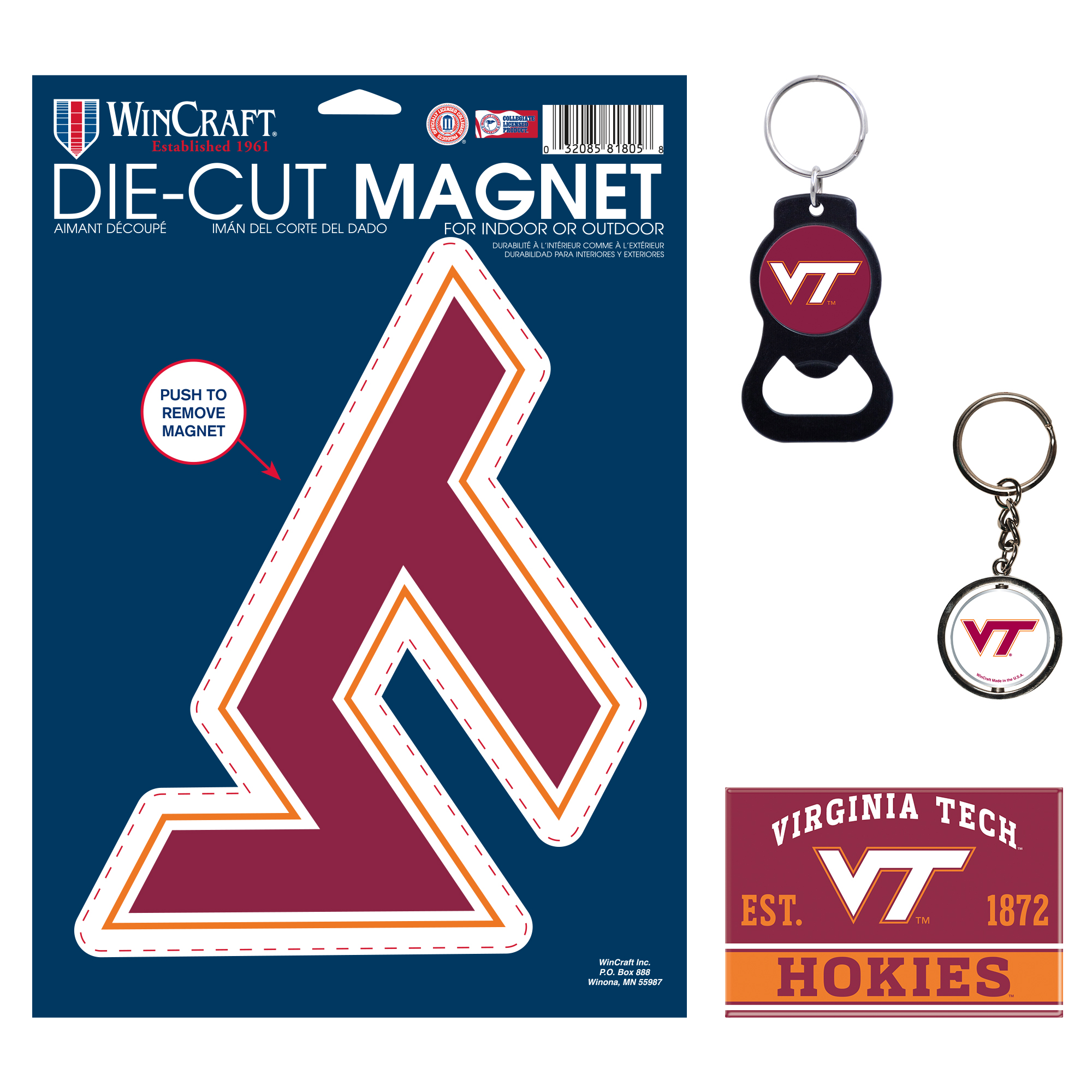 WinCraft Virginia Tech Hokies 4-Pack Key Rings and Magnets Set