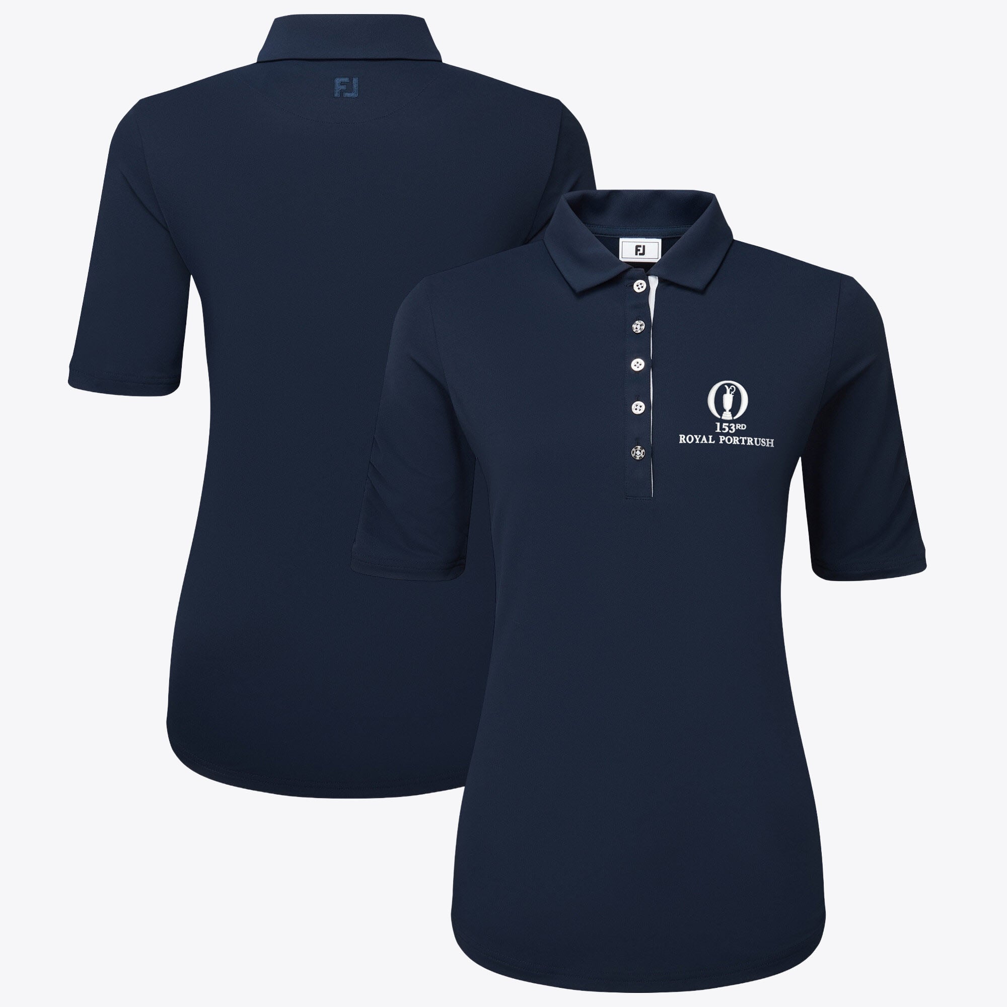Polo The 153rd Open Royal Portrush FootJoy Ruched manica Essential - Blu Navy - Donna