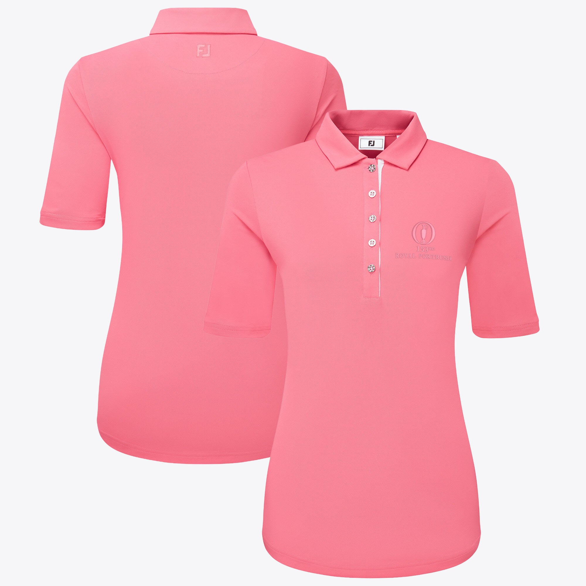 Polo The 153rd Open Royal Portrush FootJoy Ruched manica Essential - Rosa - Donna
