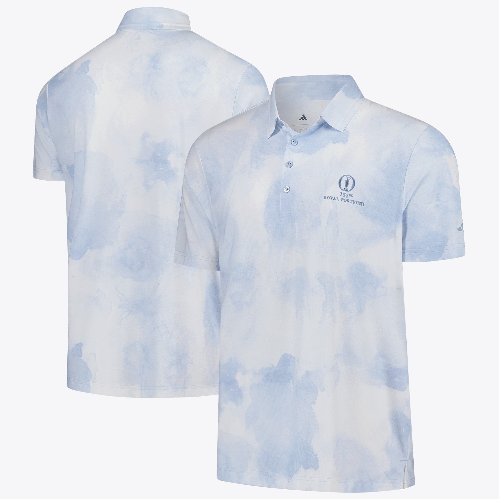 Polo The 153rd Open Royal Portrush adidas Tour All Over Print - Blu/Bianco