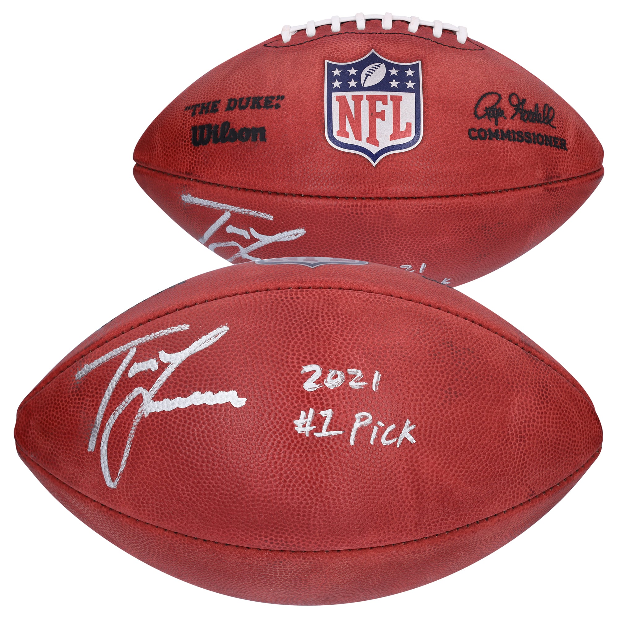 Football Wilson Duke Full Color Pro autografato da Trevor Lawrence dei Jacksonville Jaguars con scritta "2021 #1 Pick"