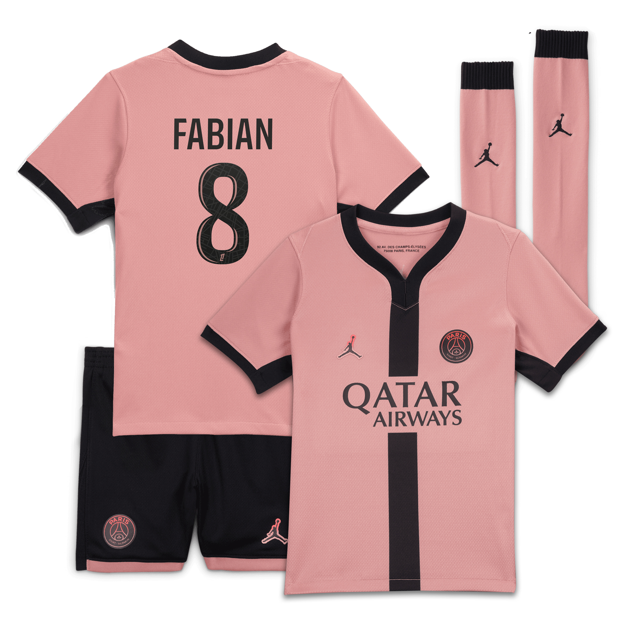 PSG Jordan Third Stadium Mini Kit 2024-25 - Little Kids with Fabian  8 printing