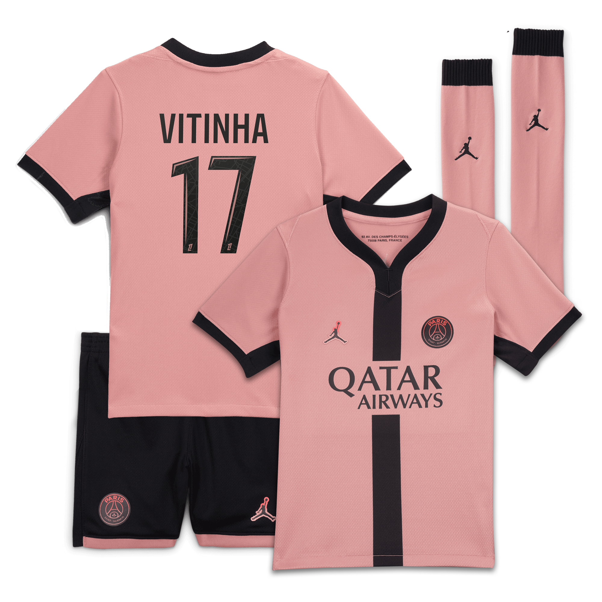 PSG Jordan Third Stadium Mini Kit 2024-25 - Little Kids with Vitinha 17 printing