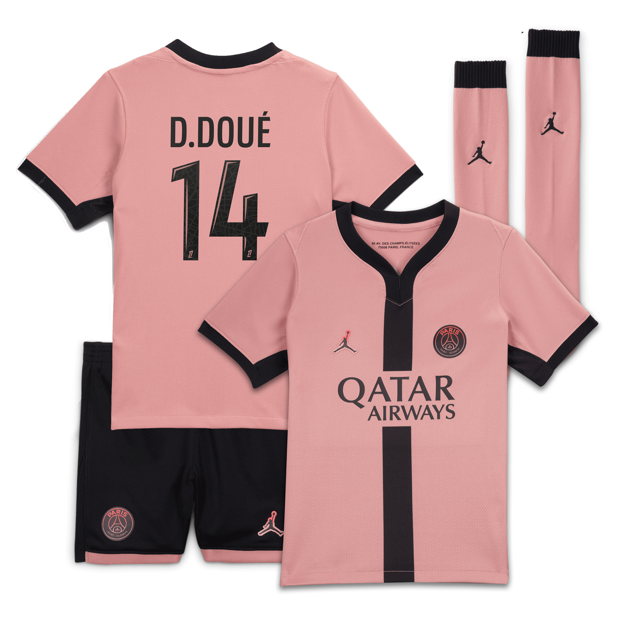 PSG Jordan Third Stadium Mini Kit 2024-25 - Little Kids with D.Doué 14 printing