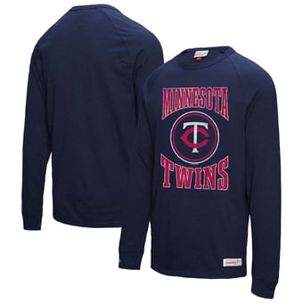Men's Mitchell & Ness Navy Minnesota Twins Arched Logo Slub Long Sleeve T-Shirt