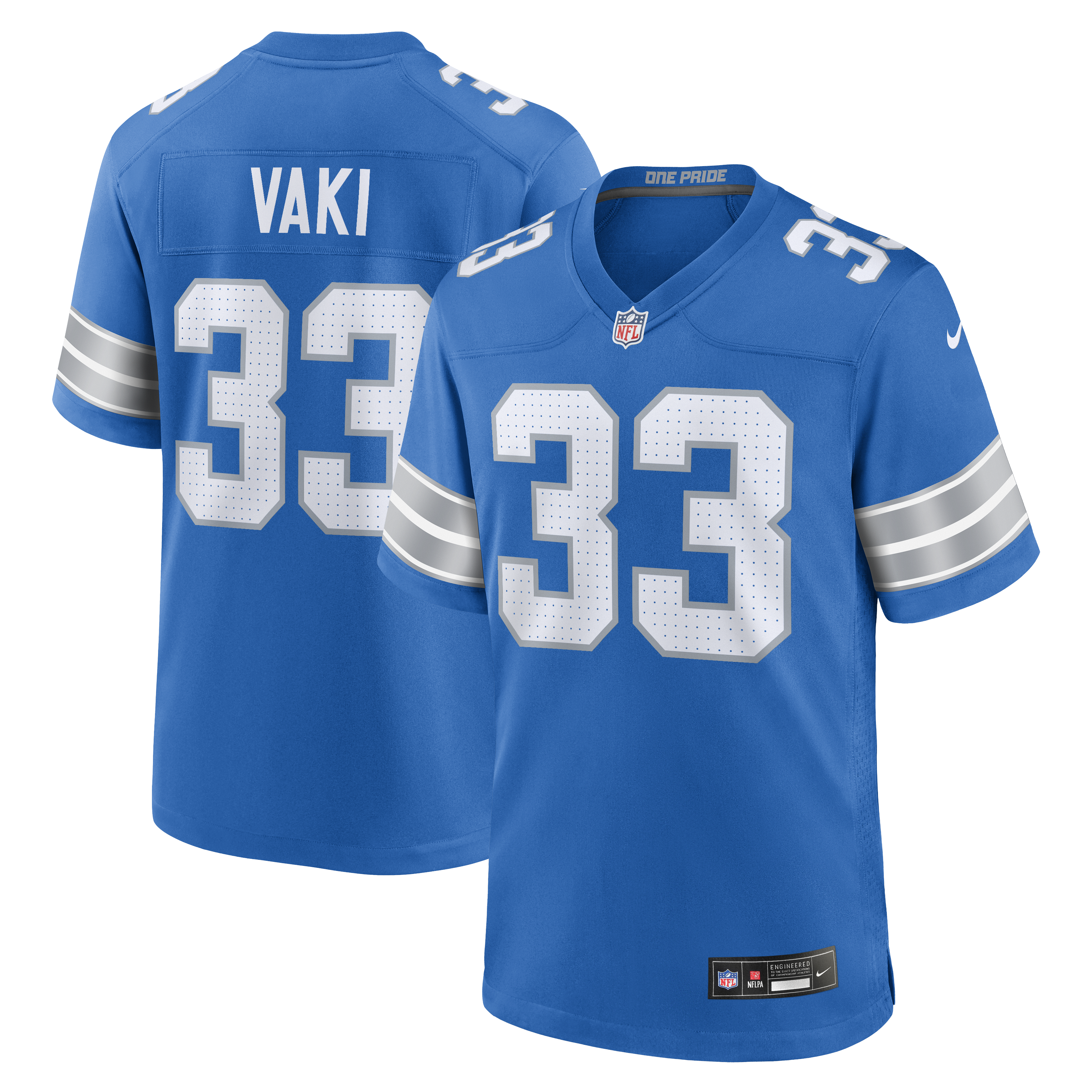 Men's Nike Sione Vaki  Blue Detroit Lions Team Game Jersey