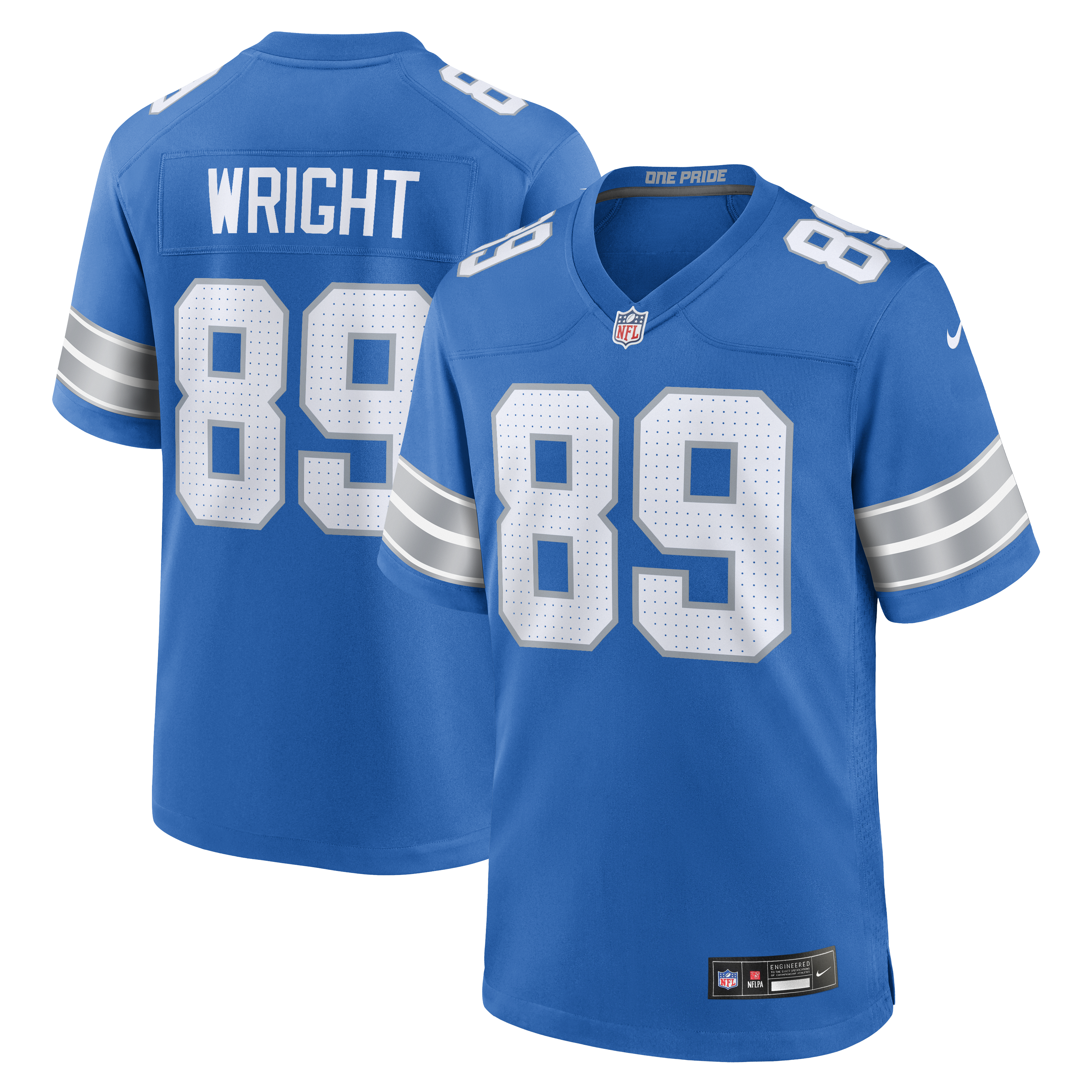 Men's Nike Brock Wright  Blue Detroit Lions Team Game Jersey