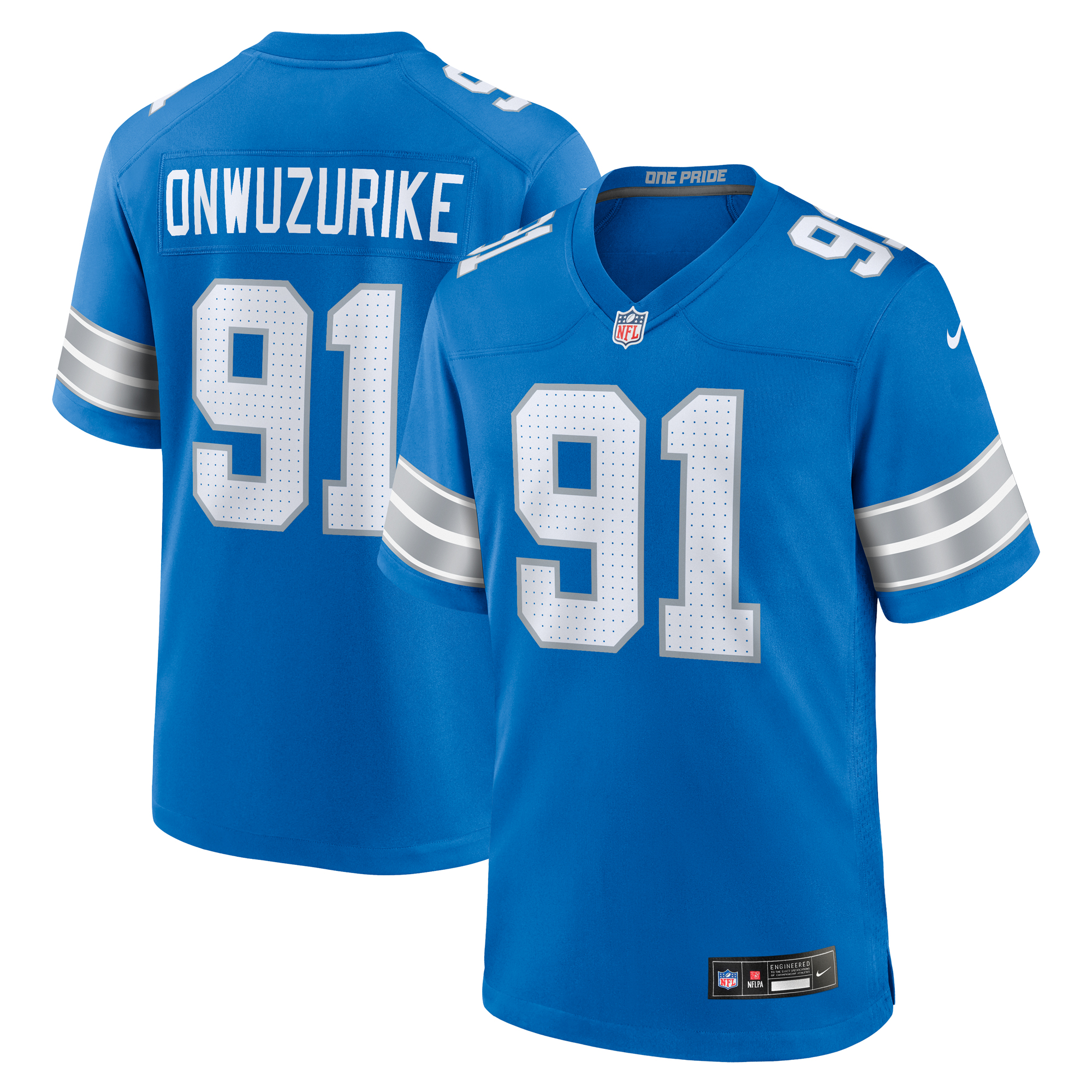 Men's Nike Levi Onwuzurike Blue Detroit Lions Team Game Jersey