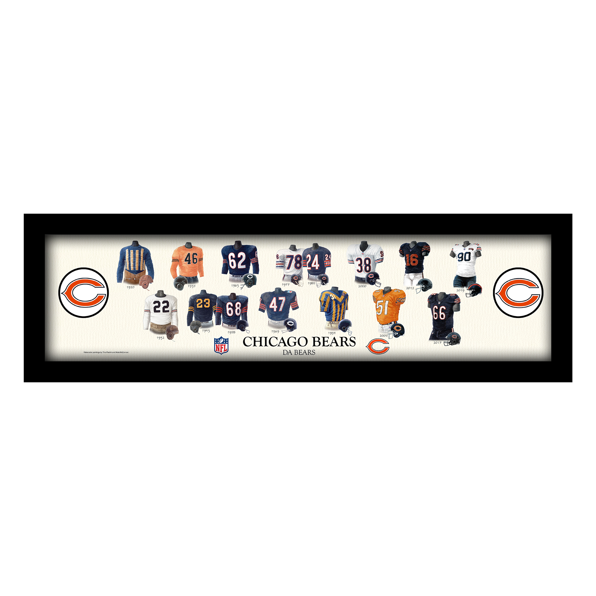 Chicago Bears 12" x 36" Team Uniform Heritage Framed Wall Art