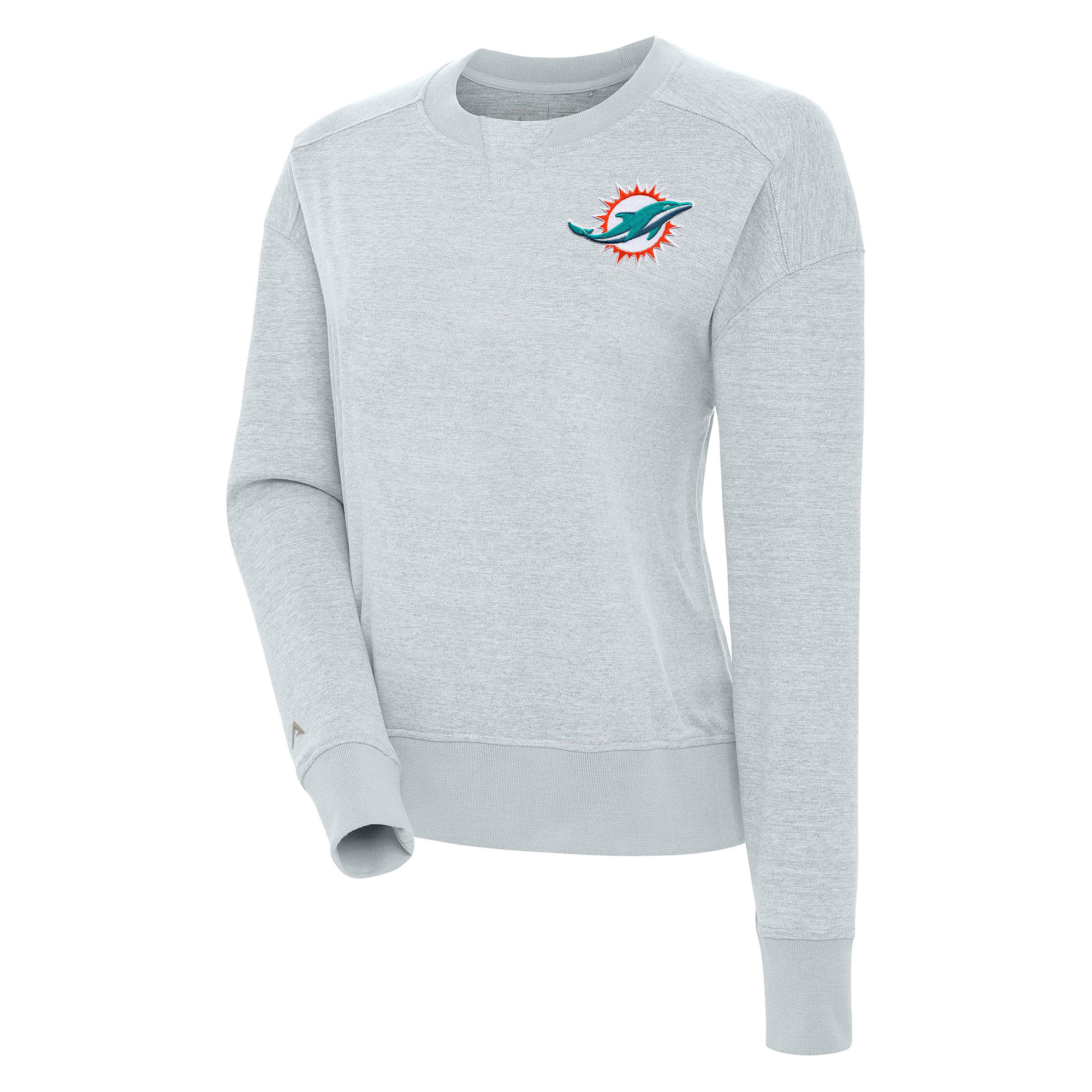 Women's Antigua Heather Gray Miami Dolphins Forward Fleece Pullover Sweatshirt