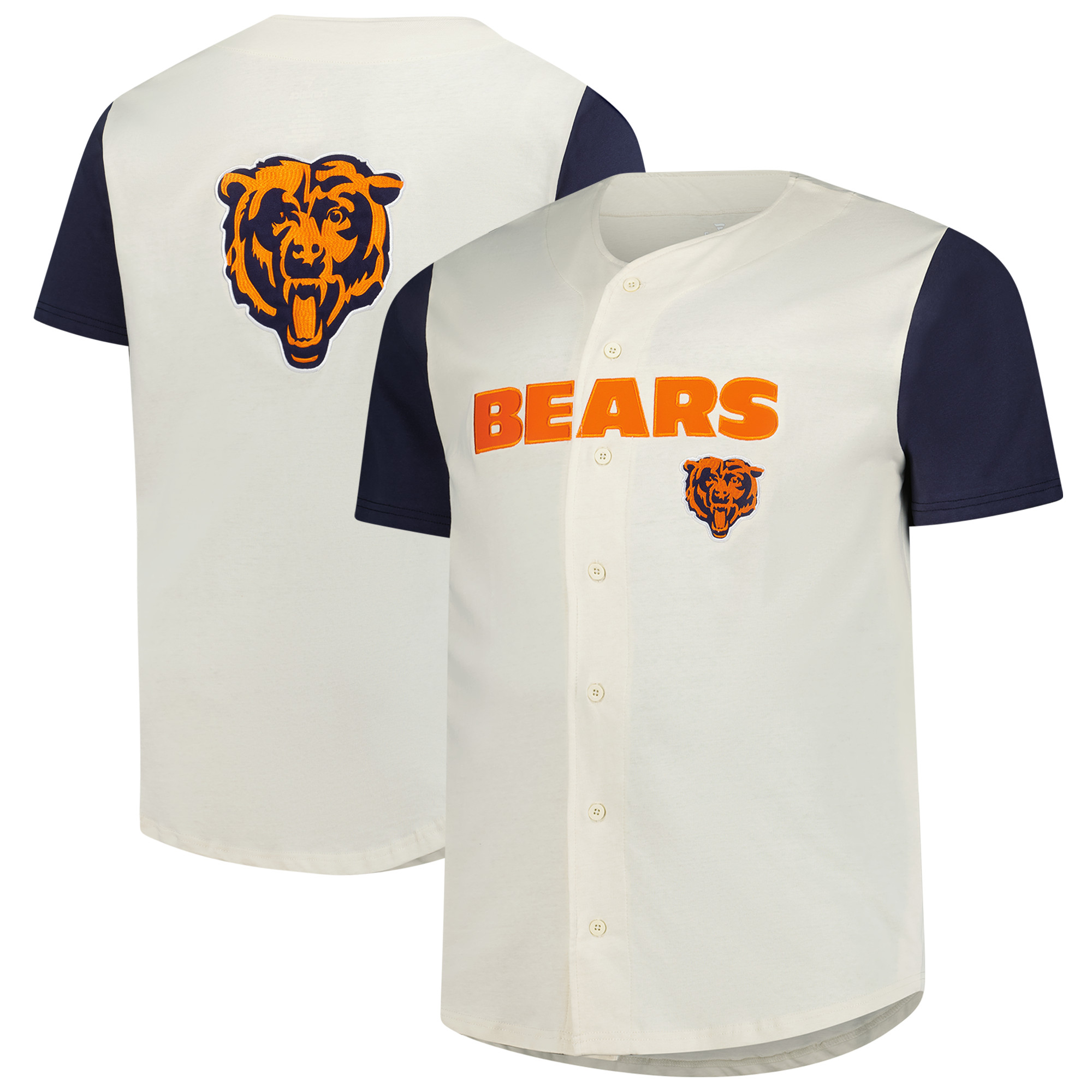 Men's Fanatics Cream Chicago Bears Vintage Full-Button Short Sleeve Top