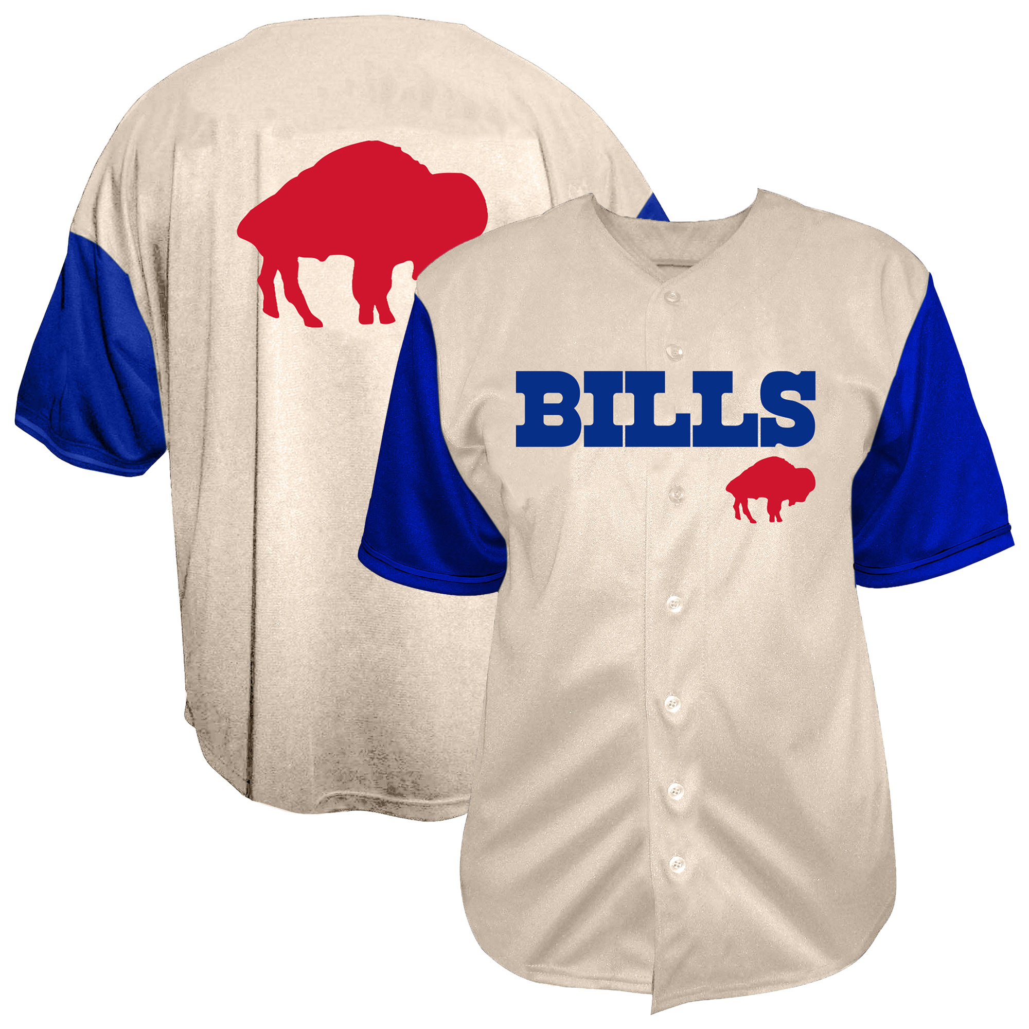 Men's Fanatics Cream Buffalo Bills Vintage Full-Button Short Sleeve Top
