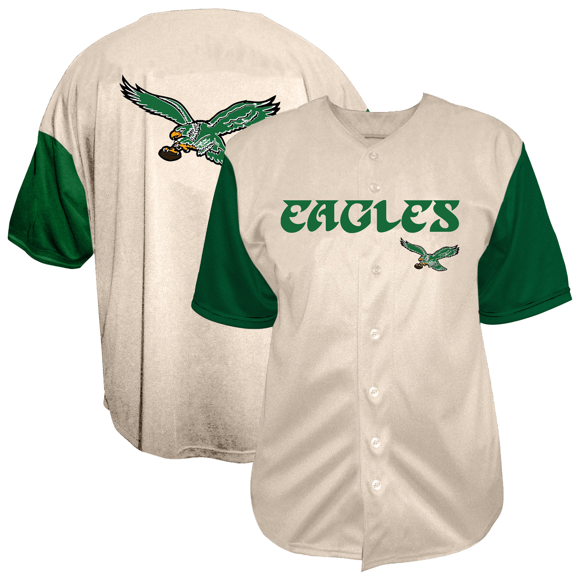 Men's Fanatics Cream Philadelphia Eagles Vintage Full-Button Short Sleeve Top