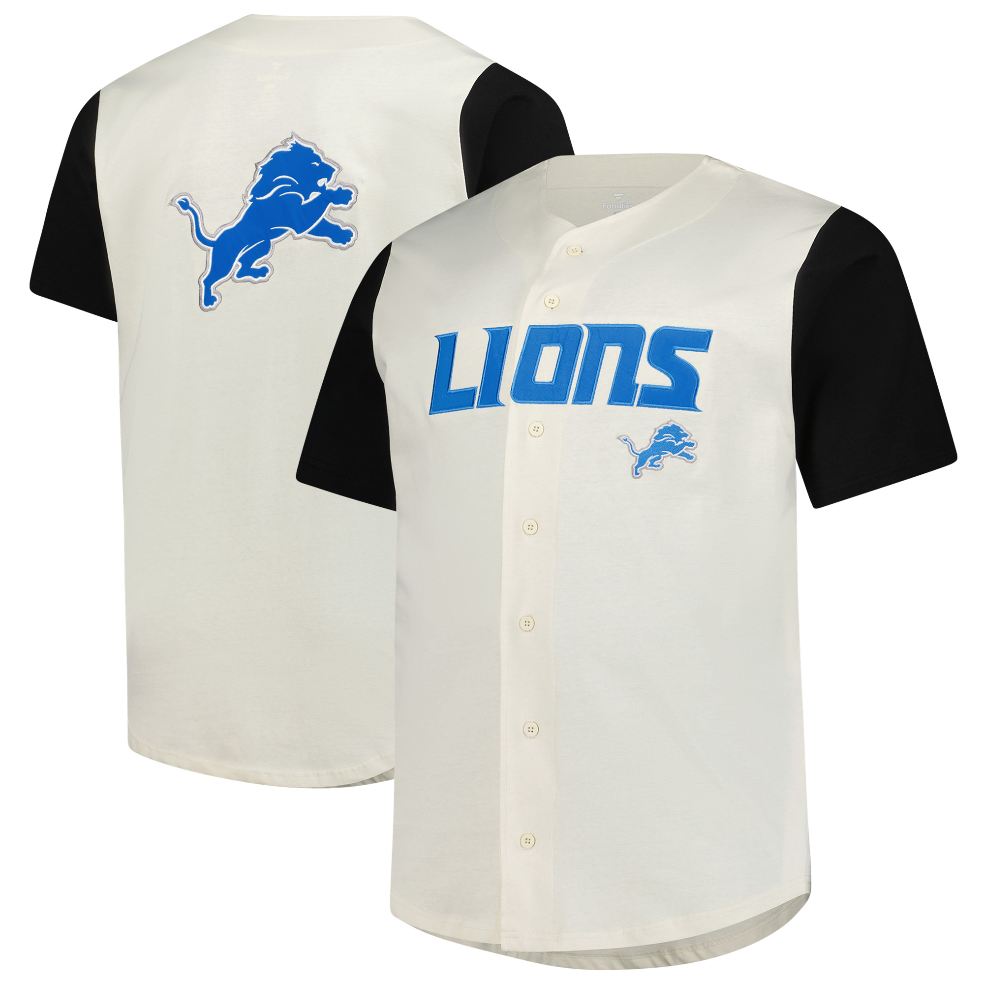 Men's Fanatics Cream Detroit Lions Vintage Full-Button Short Sleeve Top
