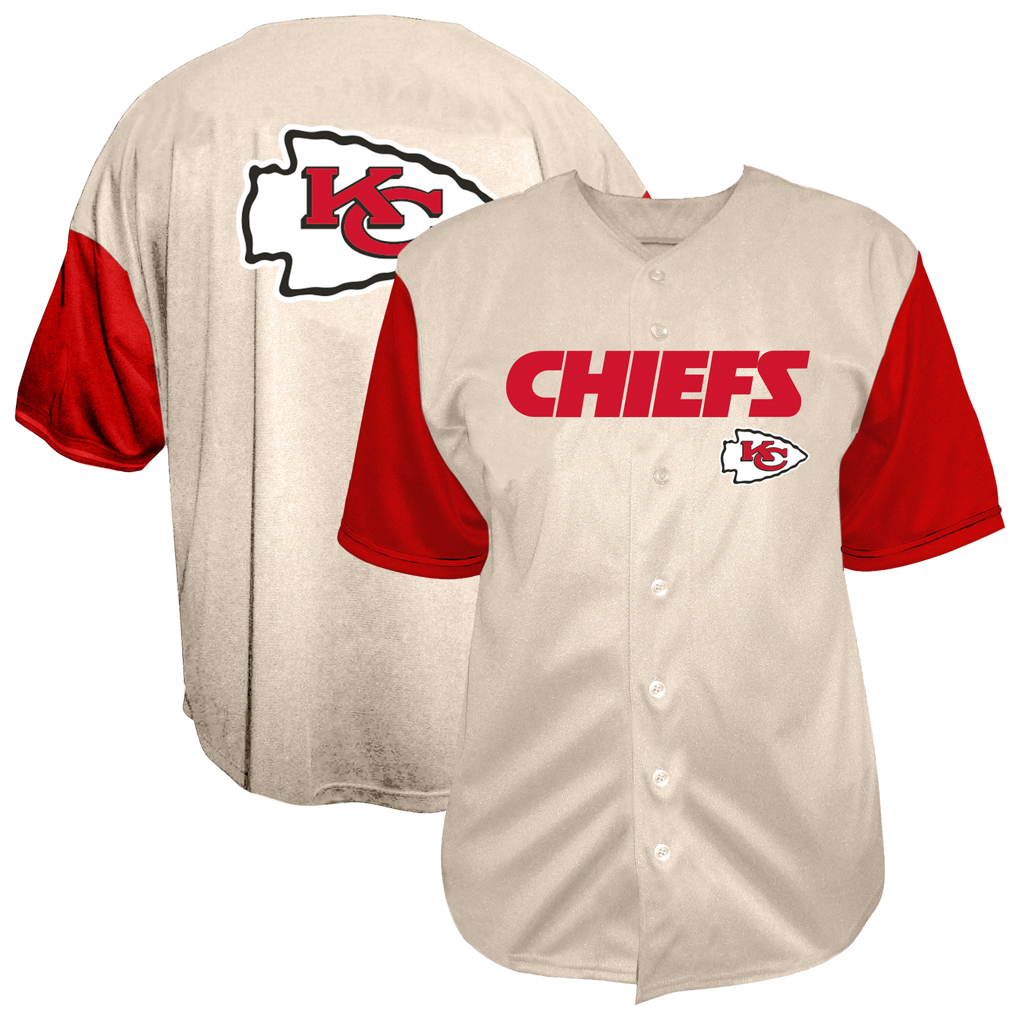 Men's Fanatics  Cream Kansas City Chiefs Vintage Full-Button Short Sleeve Top