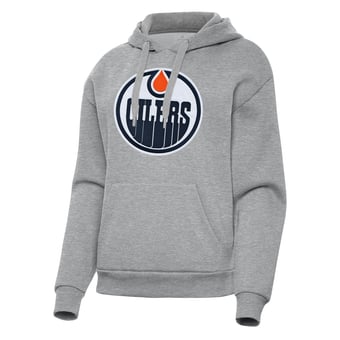 Women's Antigua Heather Gray Edmonton Oilers Victory Pullover Hoodie