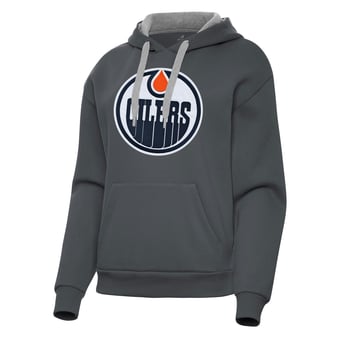 Women's Antigua Charcoal Edmonton Oilers Victory Pullover Hoodie