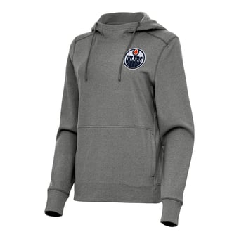 Women's Antigua Heather Black Edmonton Oilers Justice Pullover Hoodie