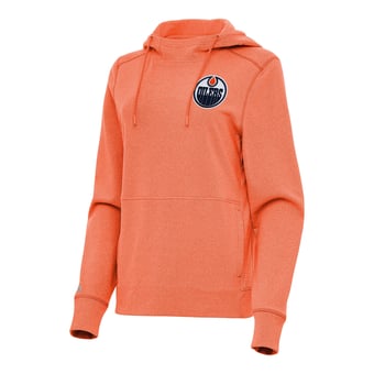 Women's Antigua Heather Orange Edmonton Oilers Justice Pullover Hoodie